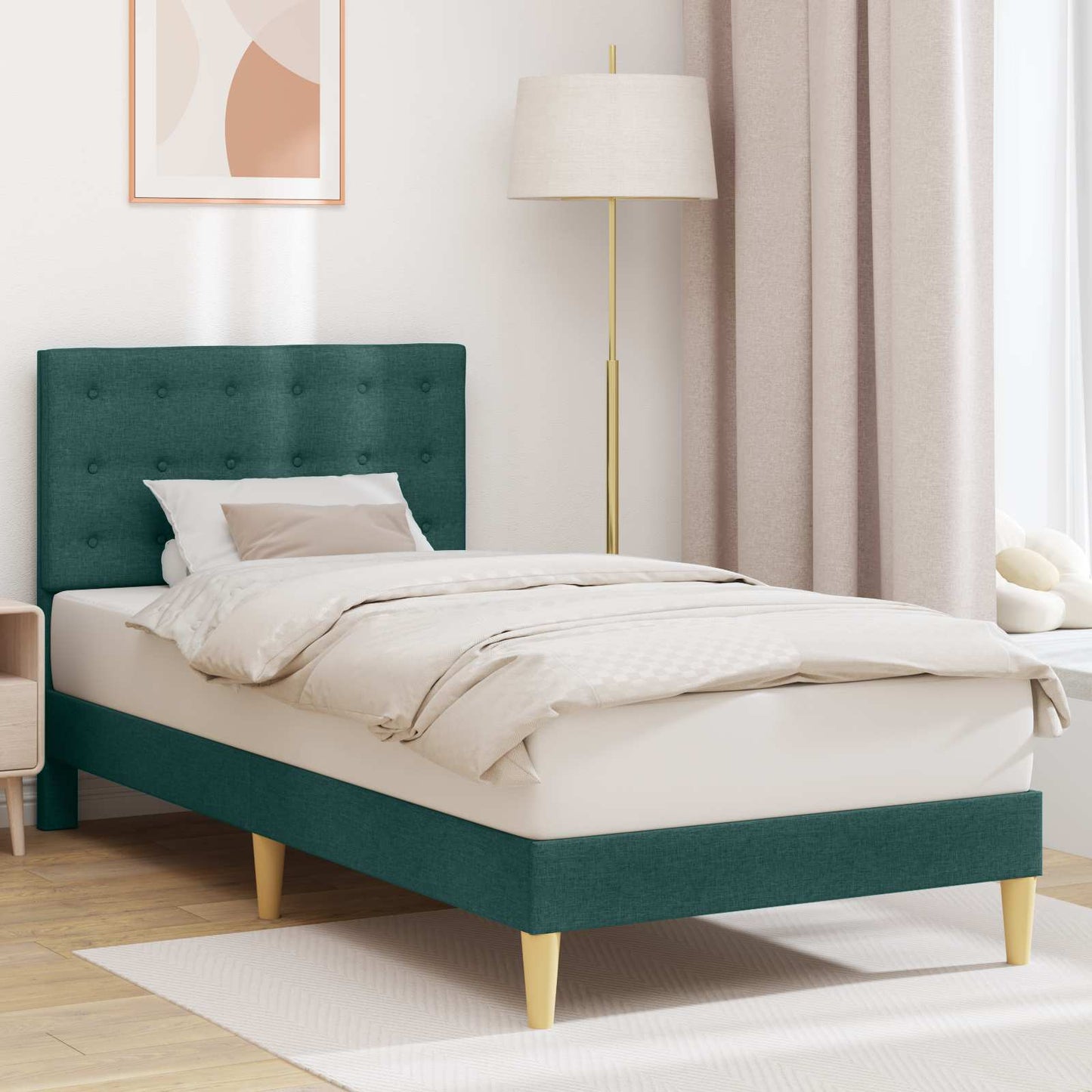 Bedframe met hoofdeinde Donkergroen 90 x 200 cm Stof is nu te koop bij PeponiXL, paradijselijk wonen!