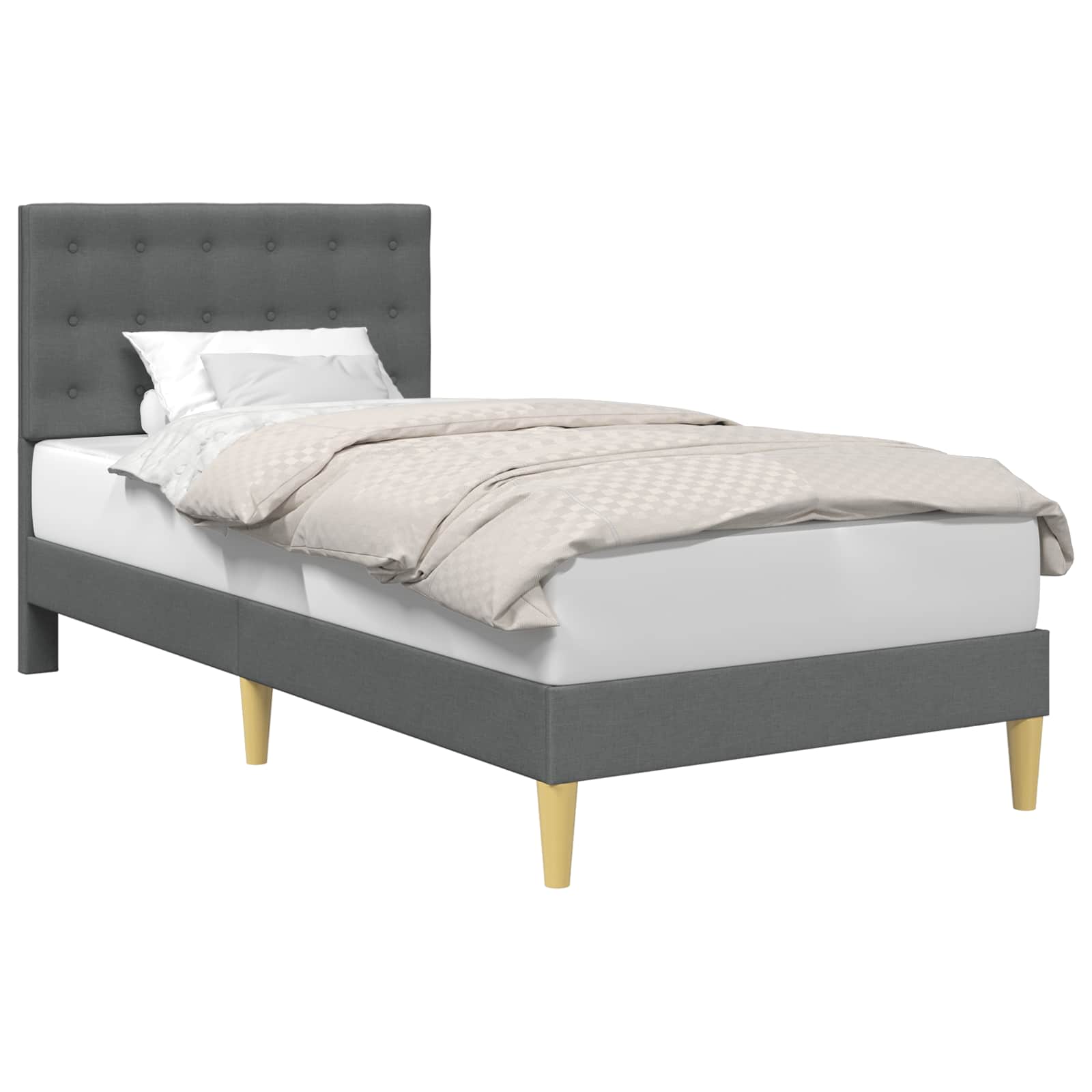 Bedframe met hoofdeinde Donkergrijs 100 x 200 cm Stof is nu te koop bij PeponiXL, paradijselijk wonen!