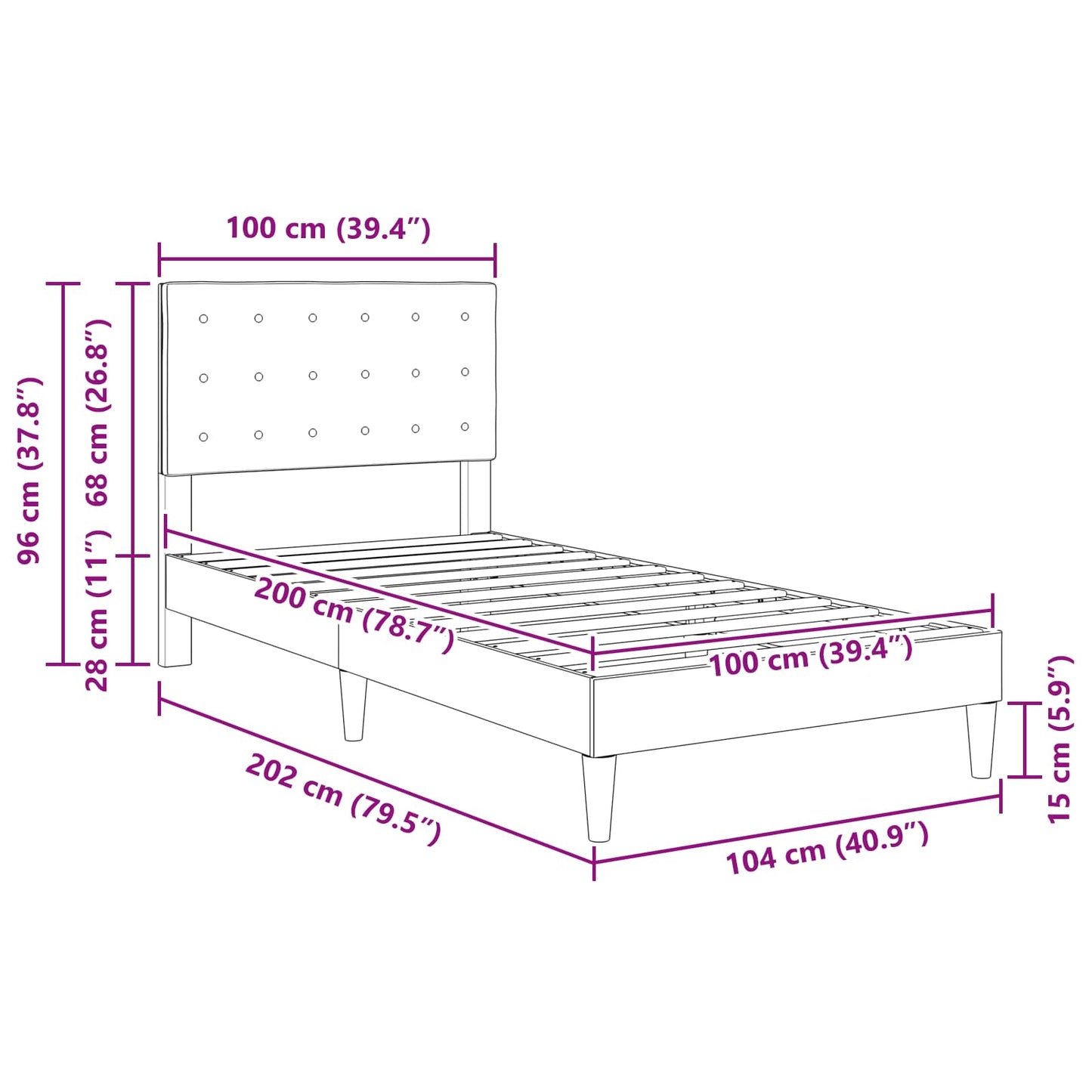 Bedframe met hoofdeinde Donkergrijs 100 x 200 cm Stof is nu te koop bij PeponiXL, paradijselijk wonen!