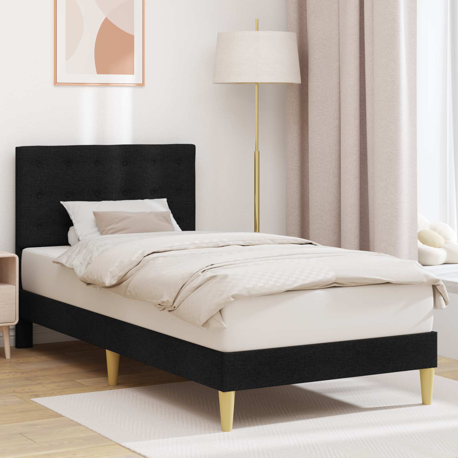 Bedframe met hoofdeinde Zwart 100 x 200 cm Stof is nu te koop bij PeponiXL, paradijselijk wonen!