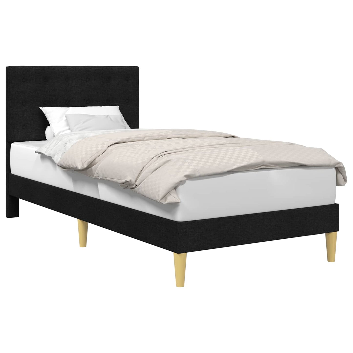 Bedframe met hoofdeinde Zwart 100 x 200 cm Stof is nu te koop bij PeponiXL, paradijselijk wonen!