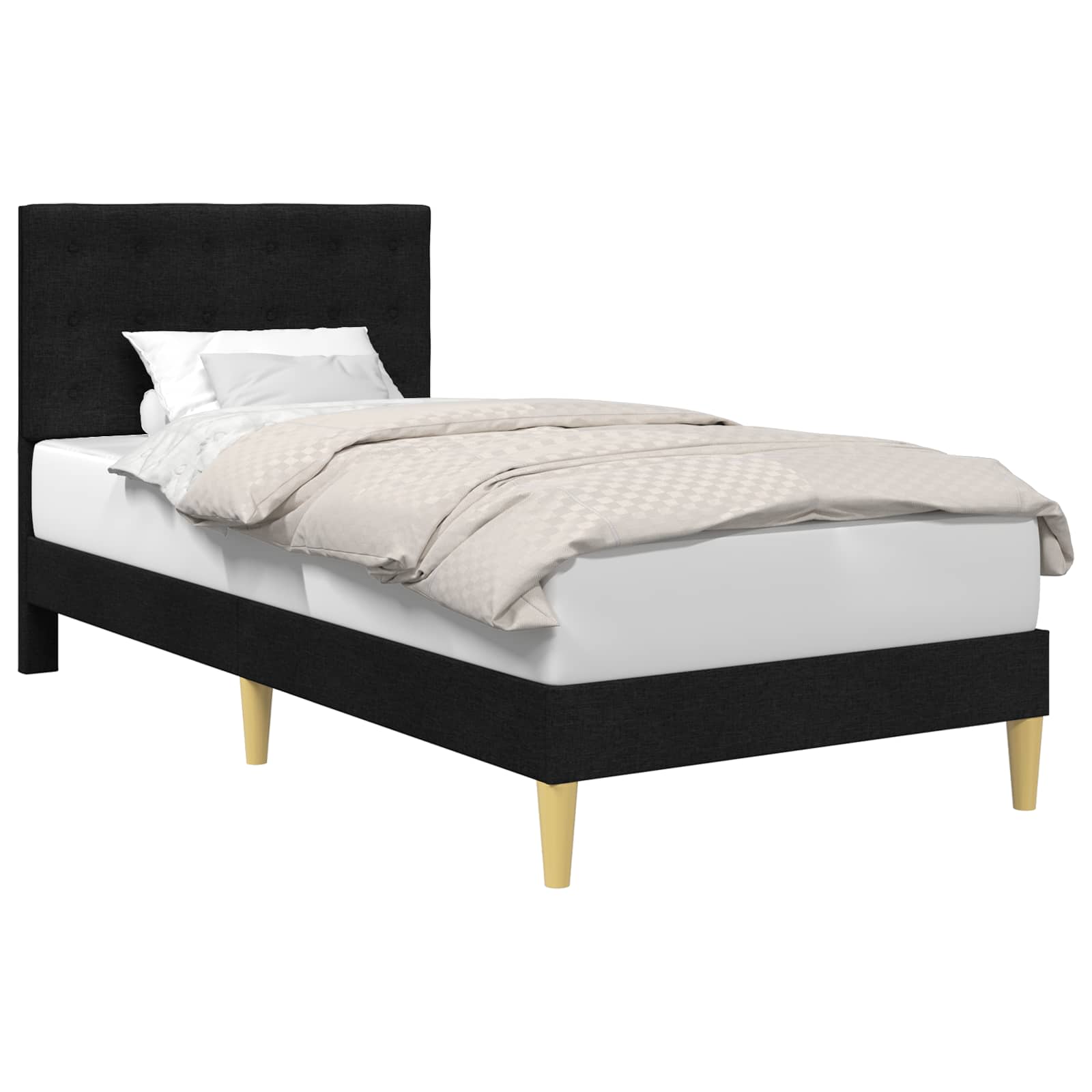 Bedframe met hoofdeinde Zwart 100 x 200 cm Stof is nu te koop bij PeponiXL, paradijselijk wonen!