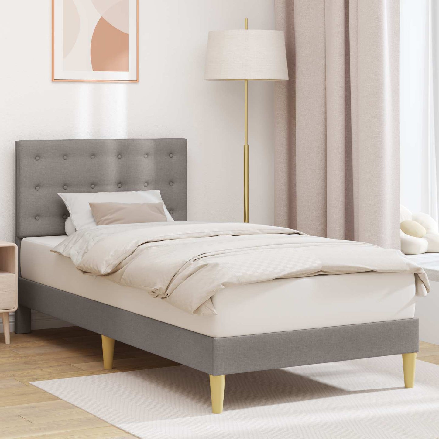 Bedframe met hoofdeinde Taupe 100 x 200 cm Stof is nu te koop bij PeponiXL, paradijselijk wonen!