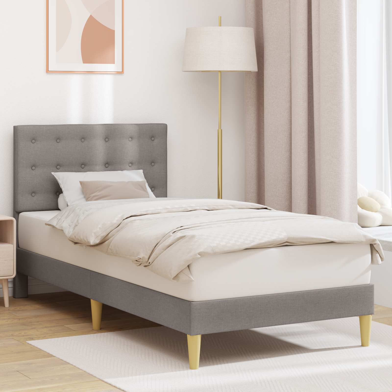 Bedframe met hoofdeinde Taupe 100 x 200 cm Stof is nu te koop bij PeponiXL, paradijselijk wonen!