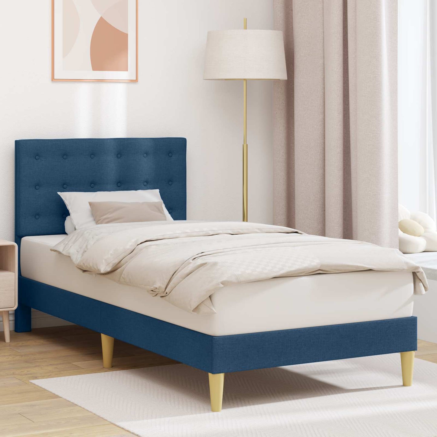 Bedframe met hoofdeinde Blauw 100 x 200 cm Stof is nu te koop bij PeponiXL, paradijselijk wonen!