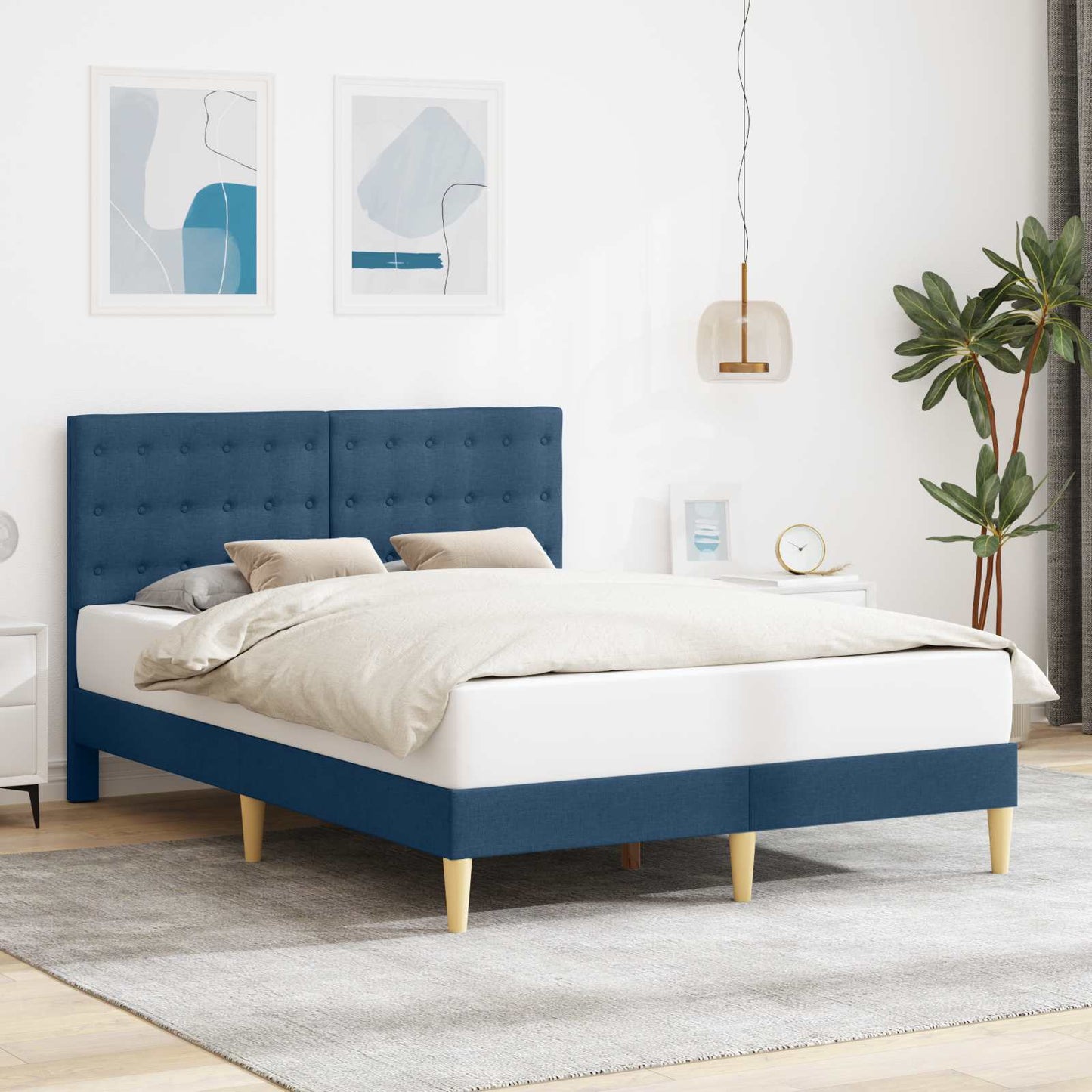 Bedframe met hoofdeinde Blauw 120 x 200 cm Stof is nu te koop bij PeponiXL, paradijselijk wonen!