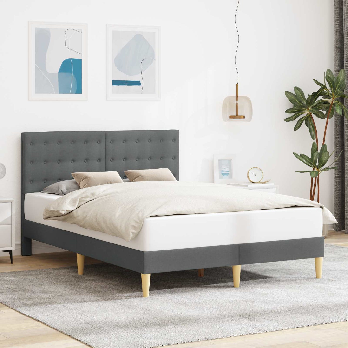 Bedframe met hoofdeinde Donkergrijs 140 x 190 cm Stof is nu te koop bij PeponiXL, paradijselijk wonen!
