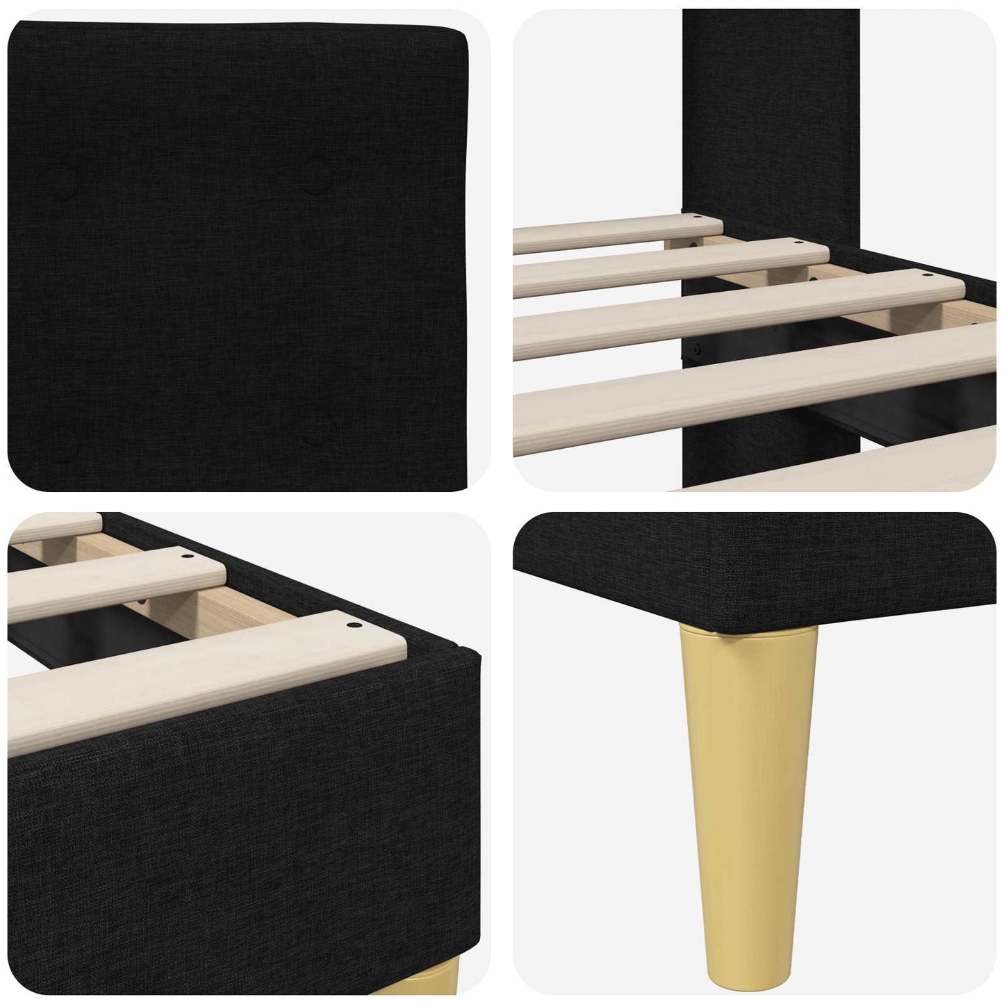 Bedframe met hoofdeinde Zwart 140 x 190 cm Stof is nu te koop bij PeponiXL, paradijselijk wonen!