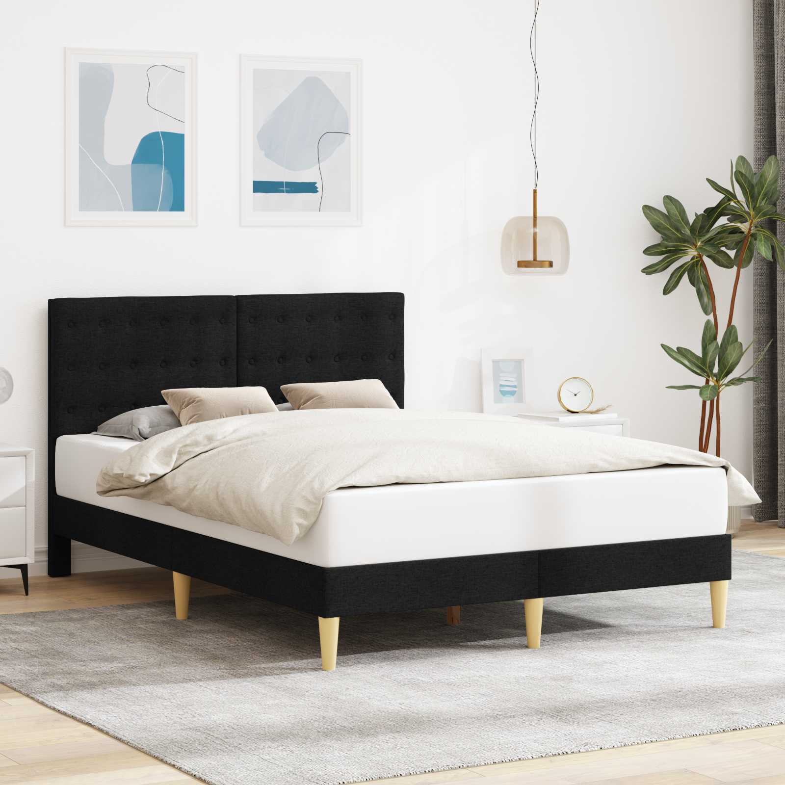 Bedframe met hoofdeinde Zwart 140 x 190 cm Stof is nu te koop bij PeponiXL, paradijselijk wonen!