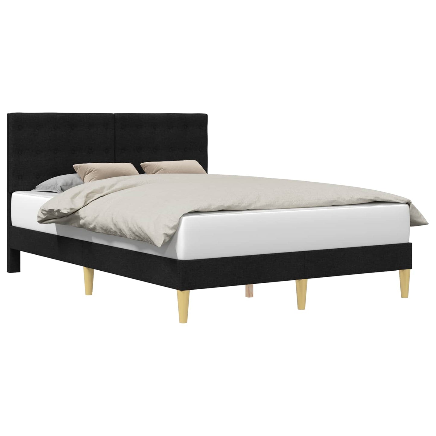 Bedframe met hoofdeinde Zwart 140 x 200 cm Stof is nu te koop bij PeponiXL, paradijselijk wonen!