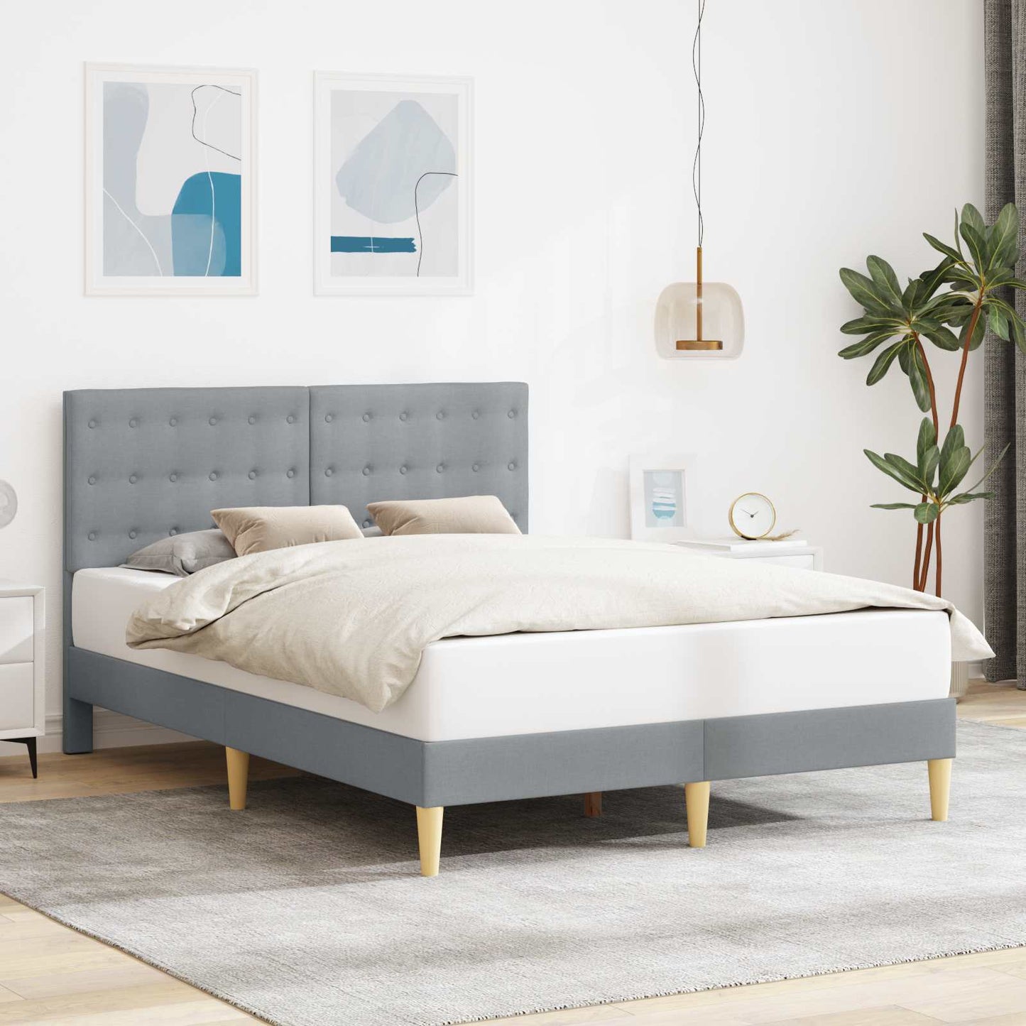 Bedframe met hoofdeinde Lichtgrijs 160 x 200 cm Stof is nu te koop bij PeponiXL, paradijselijk wonen!