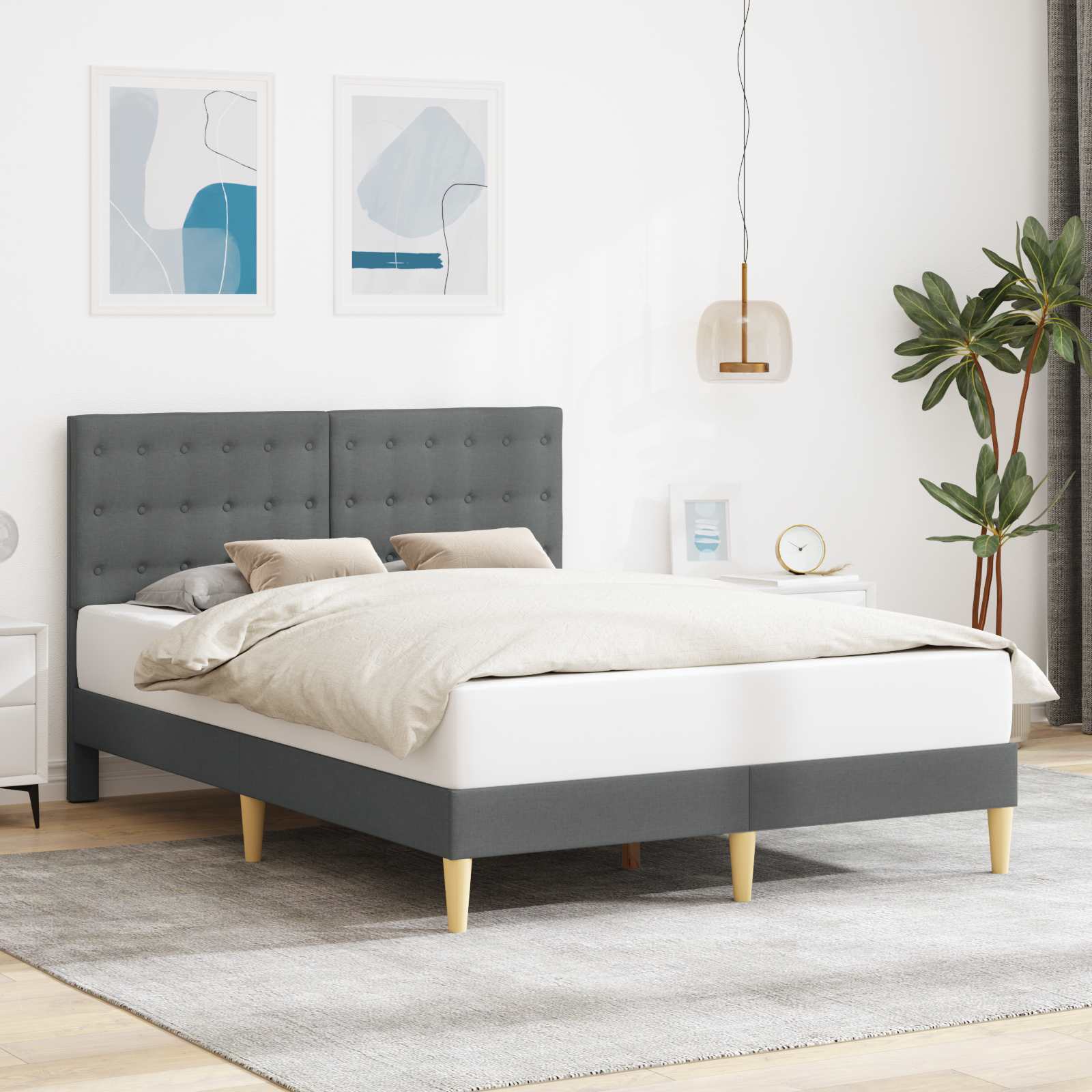 Bedframe met hoofdeinde Donkergrijs 160 x 200 cm Stof is nu te koop bij PeponiXL, paradijselijk wonen!