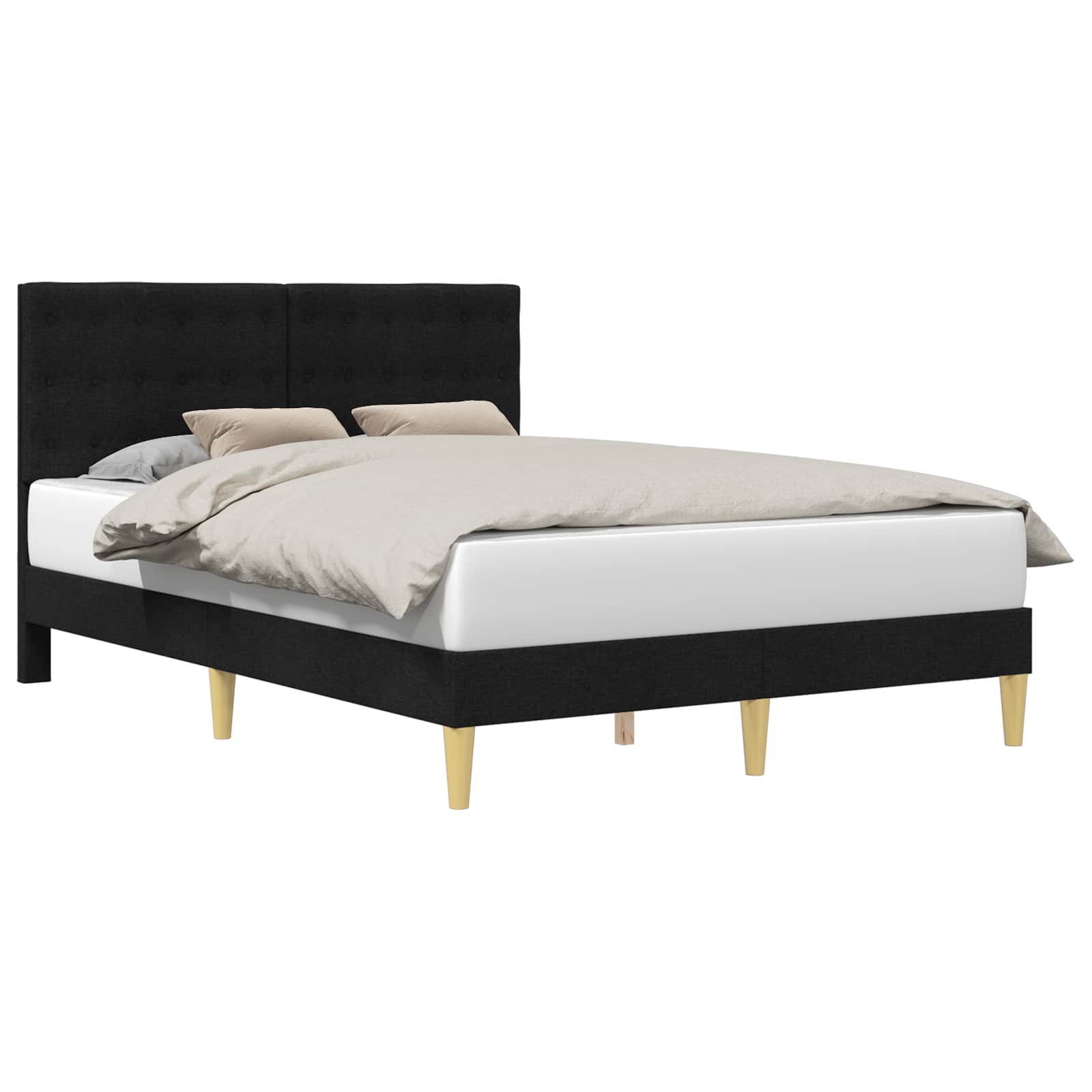 Bedframe met hoofdeinde Zwart 160 x 200 cm Stof is nu te koop bij PeponiXL, paradijselijk wonen!