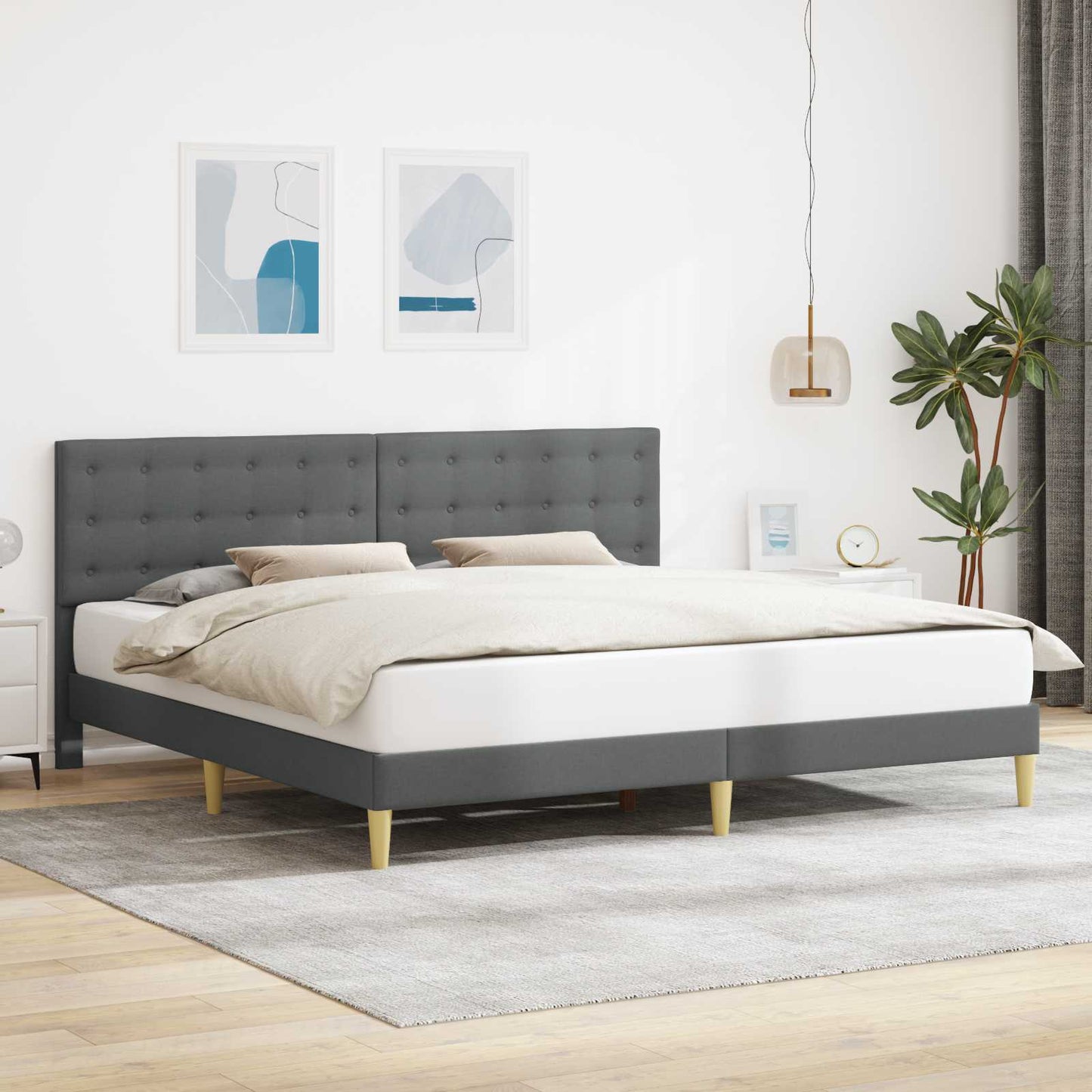 Bedframe met hoofdeinde Donkergrijs 180 x 200 cm Stof is nu te koop bij PeponiXL, paradijselijk wonen!