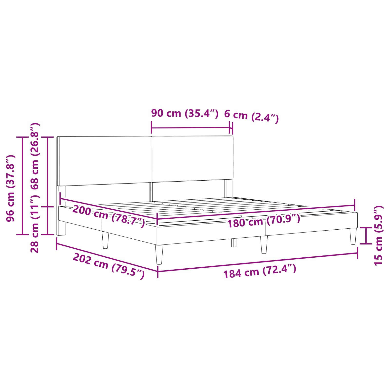 Bedframe met hoofdeinde Donkergrijs 180 x 200 cm Stof is nu te koop bij PeponiXL, paradijselijk wonen!