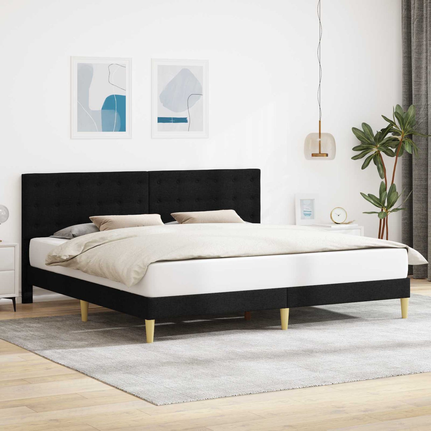 Bedframe met hoofdeinde Zwart 180 x 200 cm Stof is nu te koop bij PeponiXL, paradijselijk wonen!