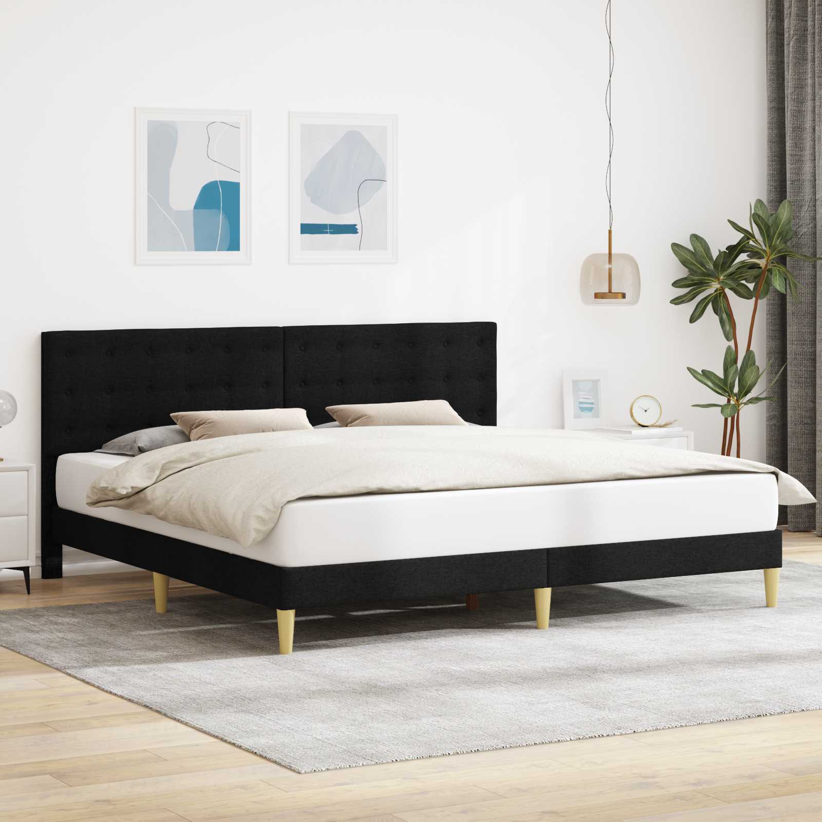 Bedframe met hoofdeinde Zwart 180 x 200 cm Stof is nu te koop bij PeponiXL, paradijselijk wonen!