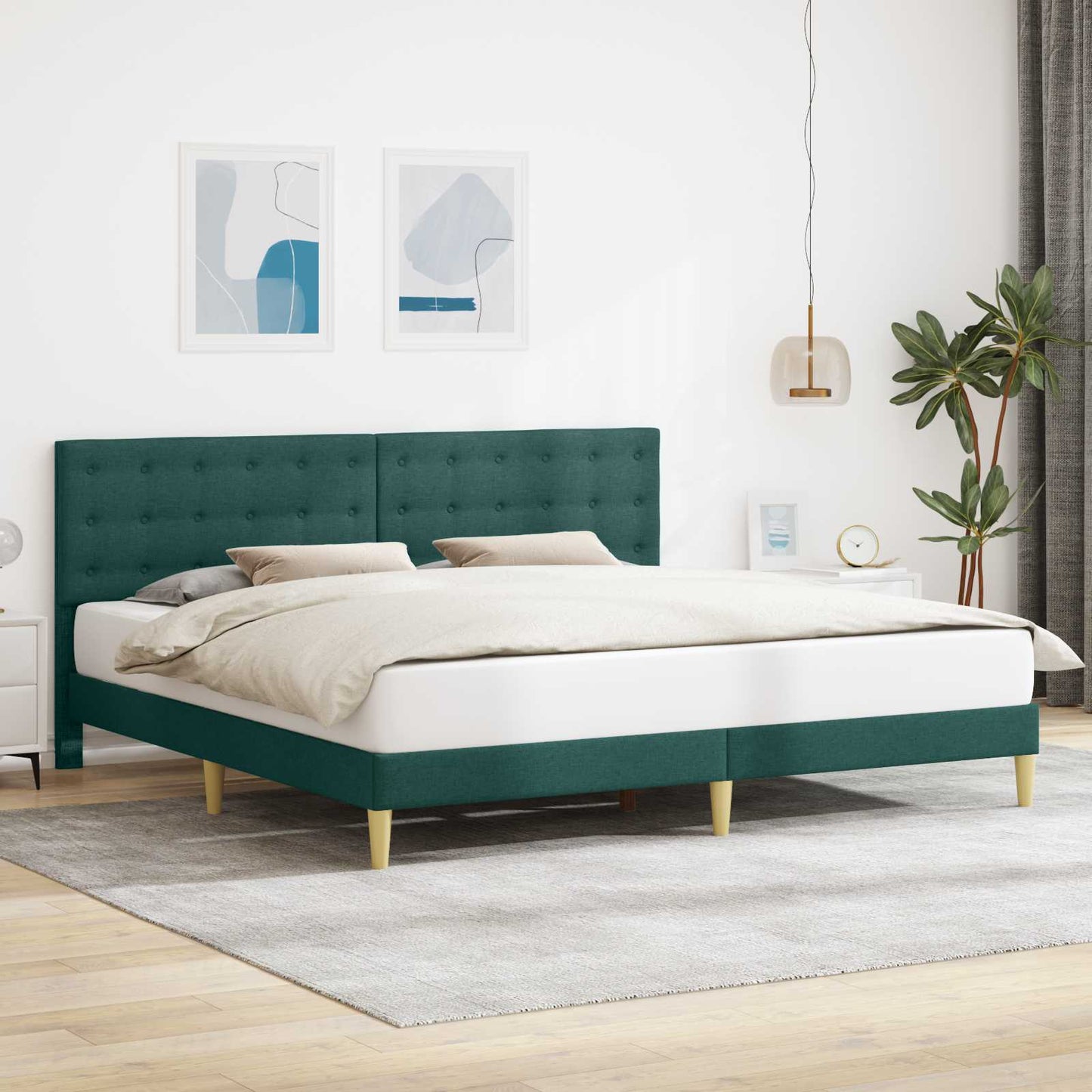 Bedframe met hoofdeinde Donkergroen 180 x 200 cm Stof is nu te koop bij PeponiXL, paradijselijk wonen!