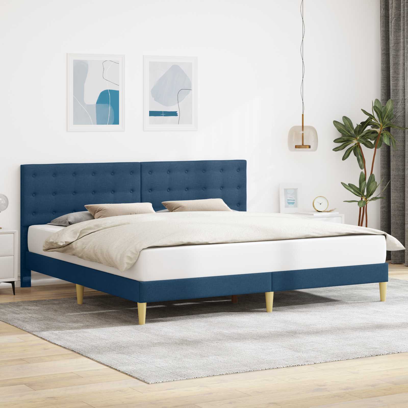 Bedframe met hoofdeinde Blauw 180 x 200 cm Stof is nu te koop bij PeponiXL, paradijselijk wonen!