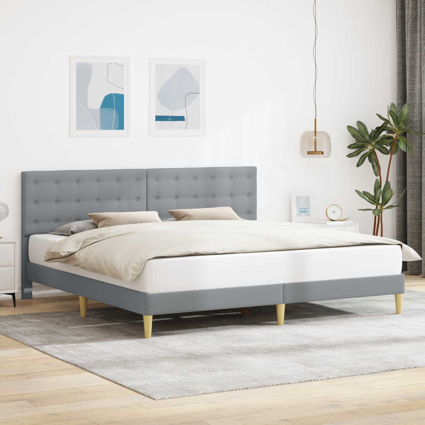 Bedframe met hoofdeinde Lichtgrijs 200 x 200 cm Stof is nu te koop bij PeponiXL, paradijselijk wonen!