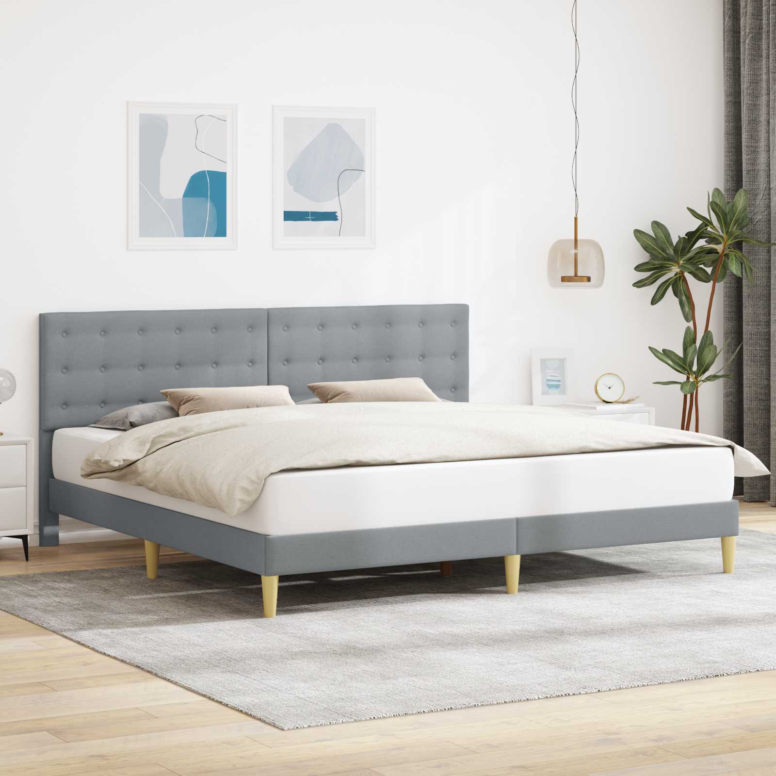 Bedframe met hoofdeinde Lichtgrijs 200 x 200 cm Stof is nu te koop bij PeponiXL, paradijselijk wonen!