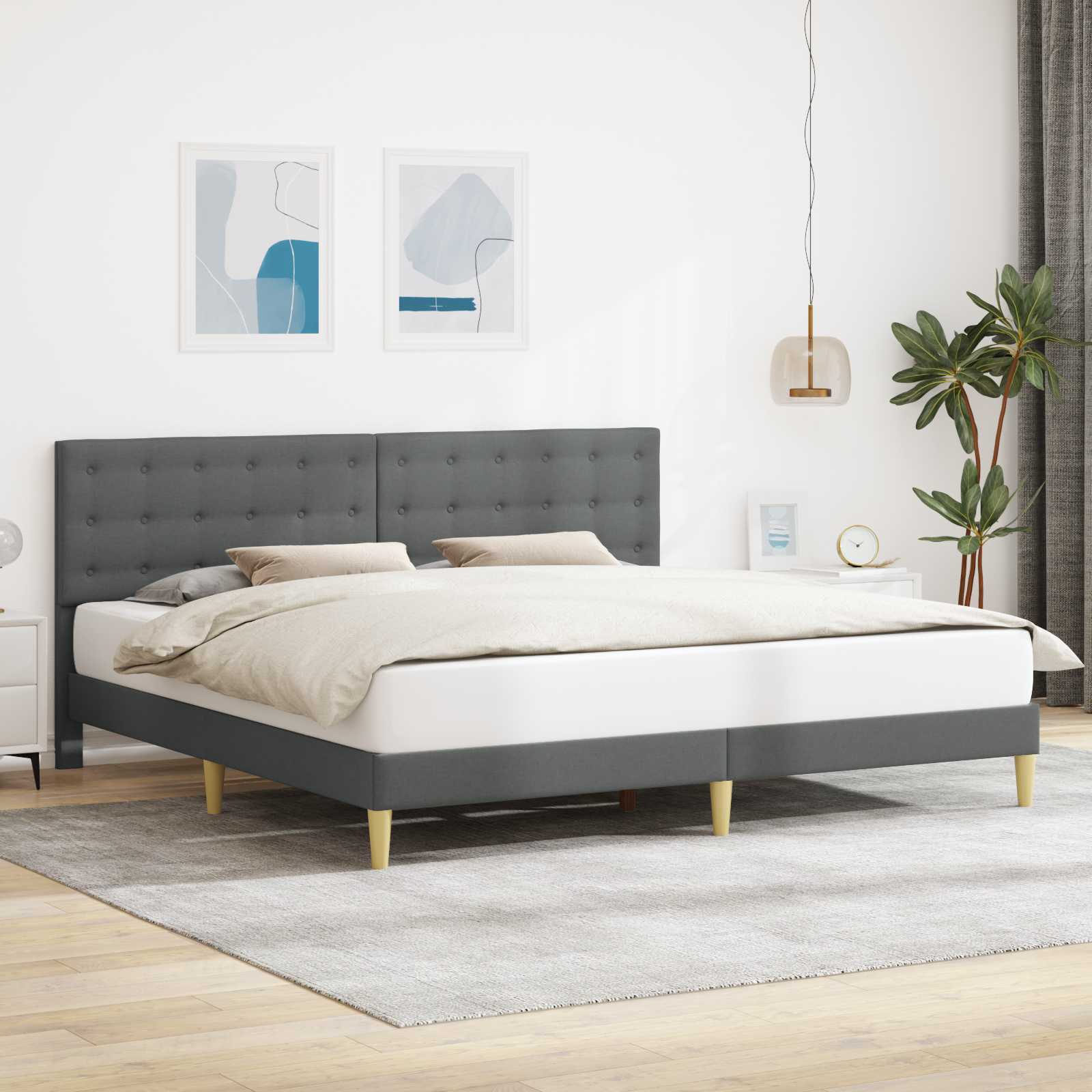 Bedframe met hoofdeinde Donkergrijs 200 x 200 cm Stof is nu te koop bij PeponiXL, paradijselijk wonen!