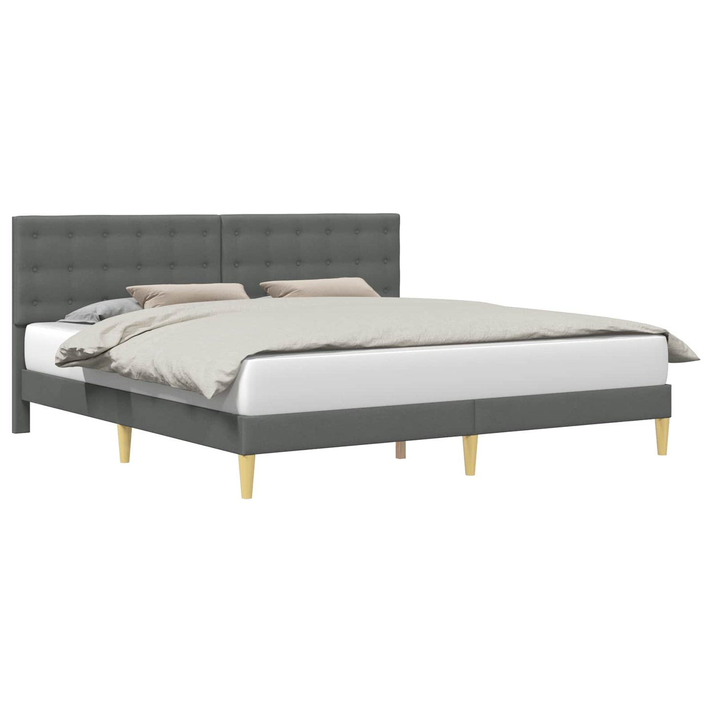Bedframe met hoofdeinde Donkergrijs 200 x 200 cm Stof is nu te koop bij PeponiXL, paradijselijk wonen!