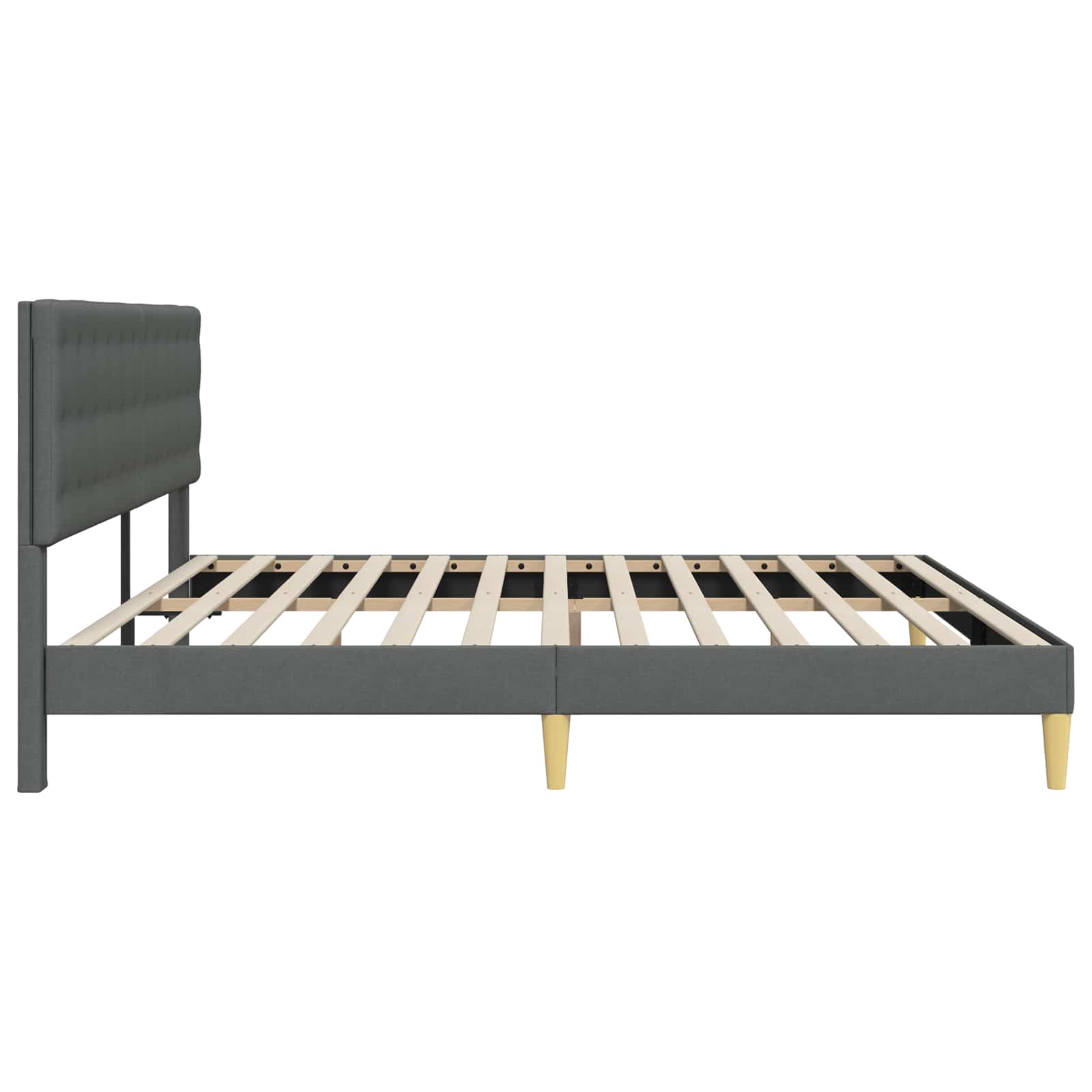 Bedframe met hoofdeinde Donkergrijs 200 x 200 cm Stof is nu te koop bij PeponiXL, paradijselijk wonen!