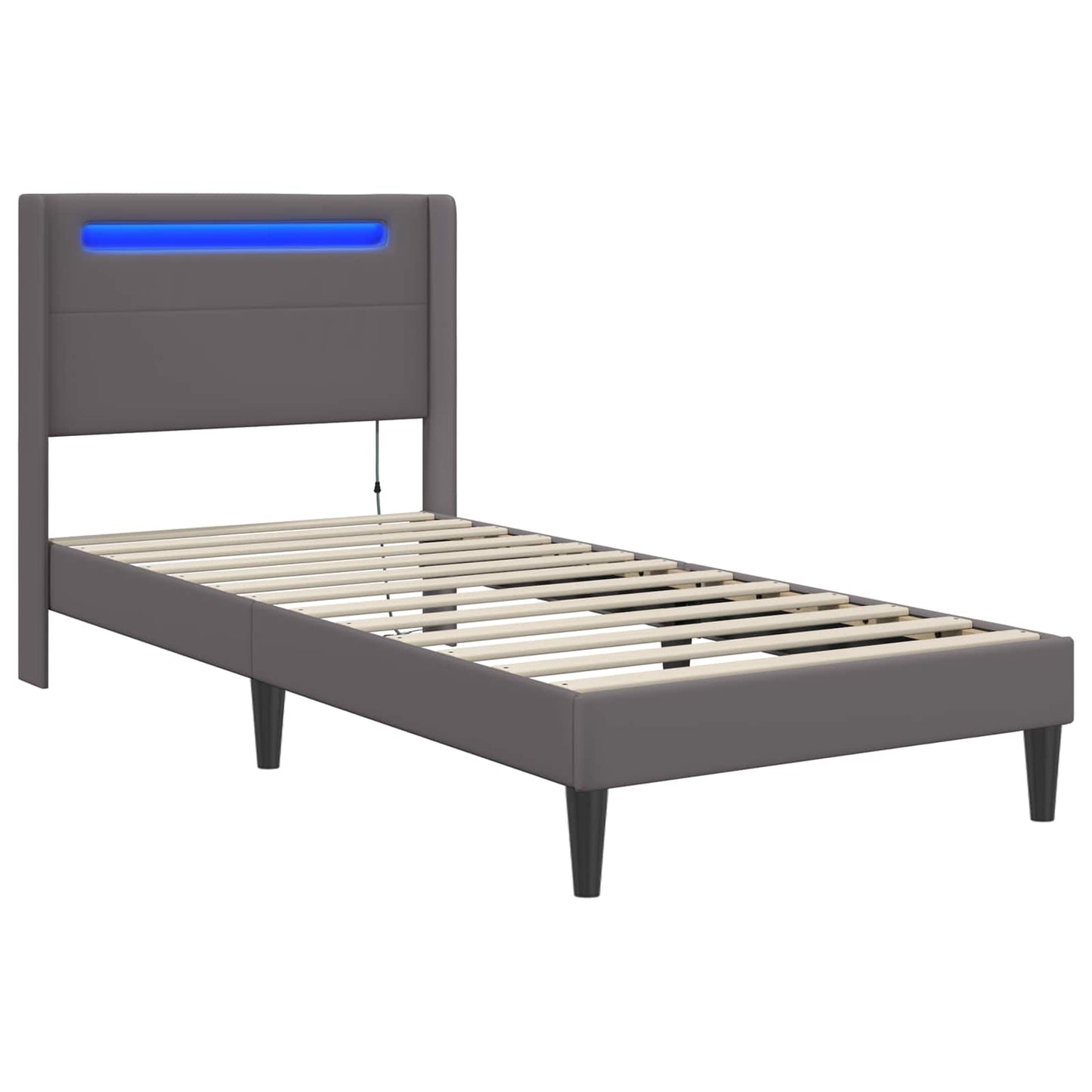 Bedframe met LED-stripverlichting Grijs 90 x 200 cm Kunstleer is nu te koop bij PeponiXL, paradijselijk wonen!