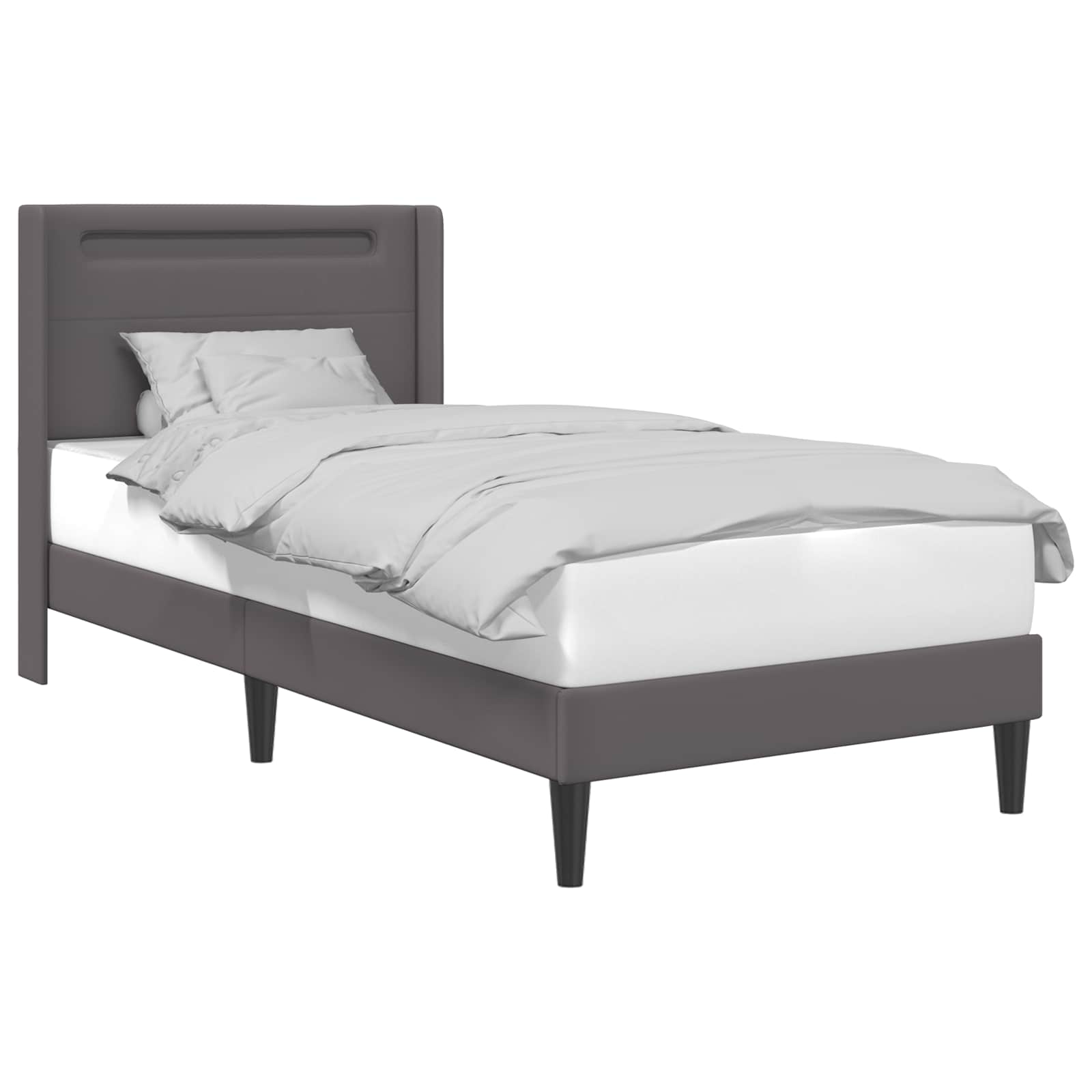 Bedframe met LED-stripverlichting Grijs 90 x 200 cm Kunstleer is nu te koop bij PeponiXL, paradijselijk wonen!