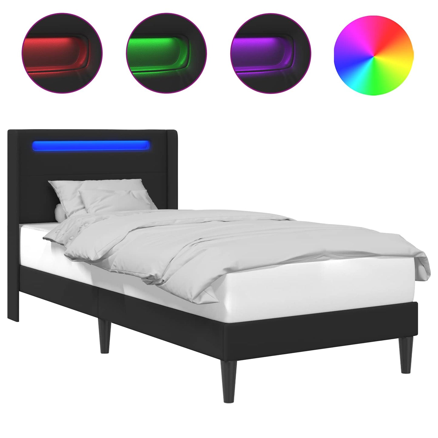 Bedframe met LED-stripverlichting Zwart 90 x 200 cm Kunstleer is nu te koop bij PeponiXL, paradijselijk wonen!