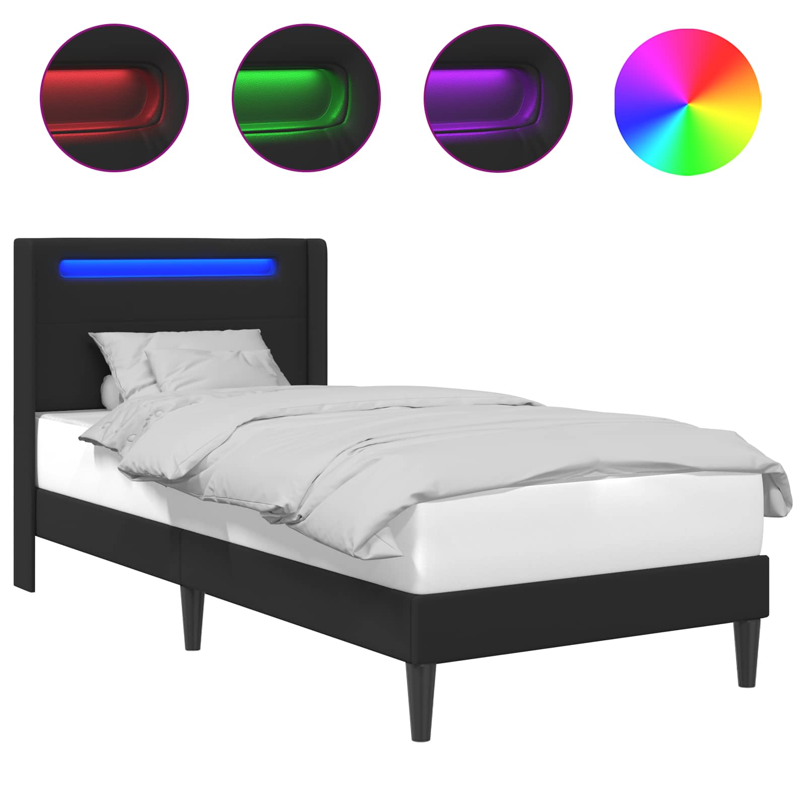 Bedframe met LED-stripverlichting Zwart 90 x 200 cm Kunstleer is nu te koop bij PeponiXL, paradijselijk wonen!