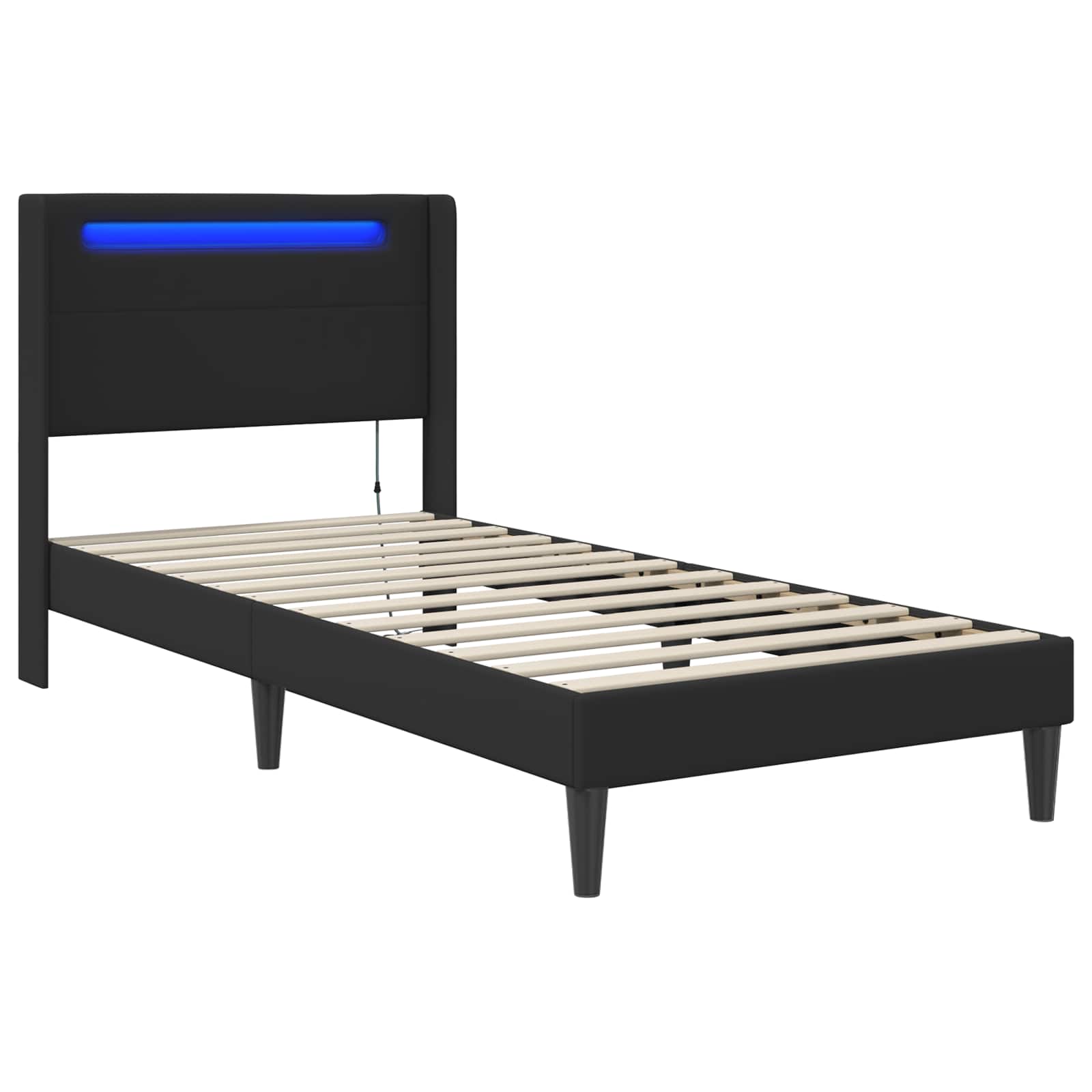 Bedframe met LED-stripverlichting Zwart 90 x 200 cm Kunstleer is nu te koop bij PeponiXL, paradijselijk wonen!