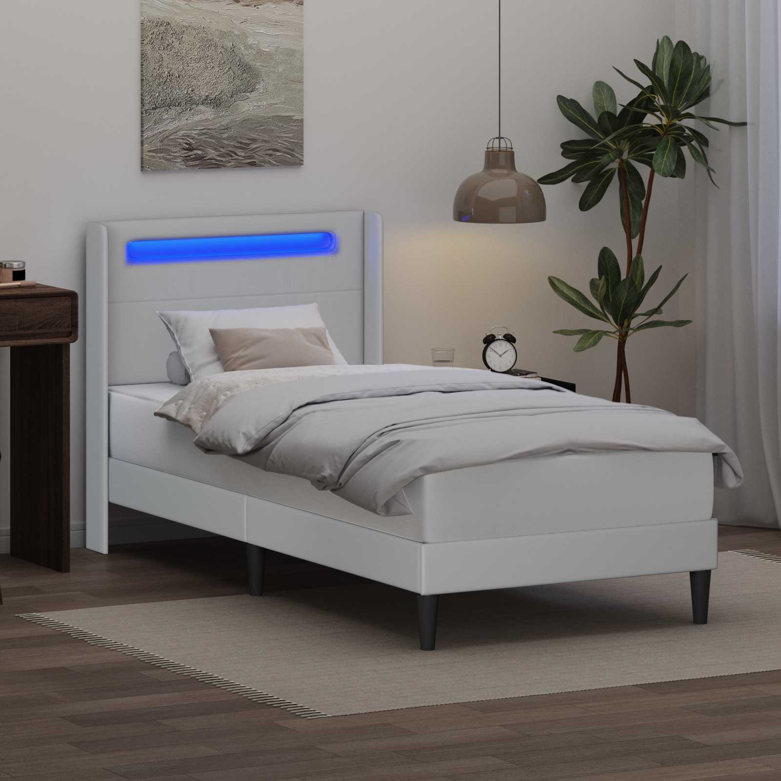Bedframe met LED-stripverlichting Wit 90 x 200 cm Kunstleer is nu te koop bij PeponiXL, paradijselijk wonen!
