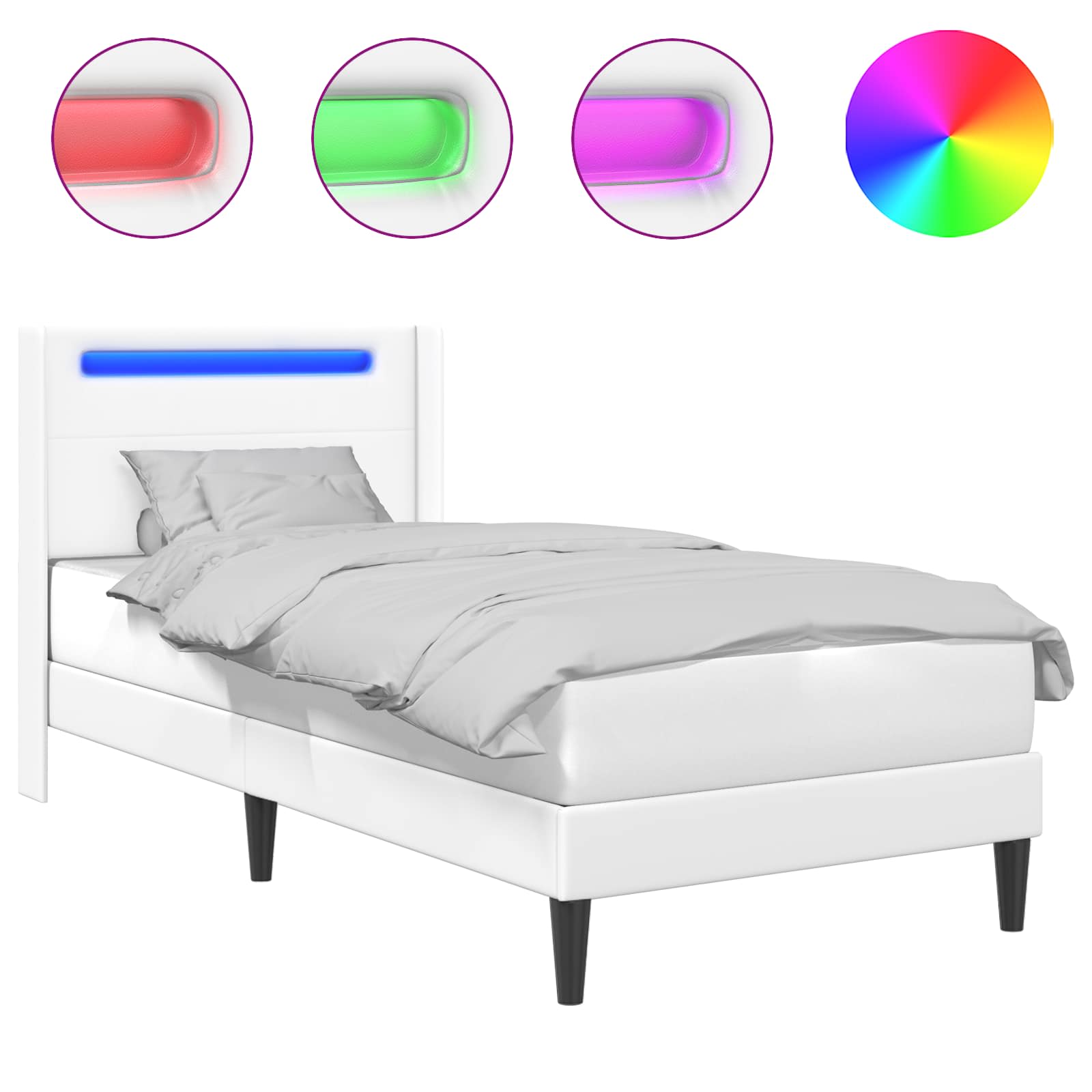 Bedframe met LED-stripverlichting Wit 90 x 200 cm Kunstleer is nu te koop bij PeponiXL, paradijselijk wonen!