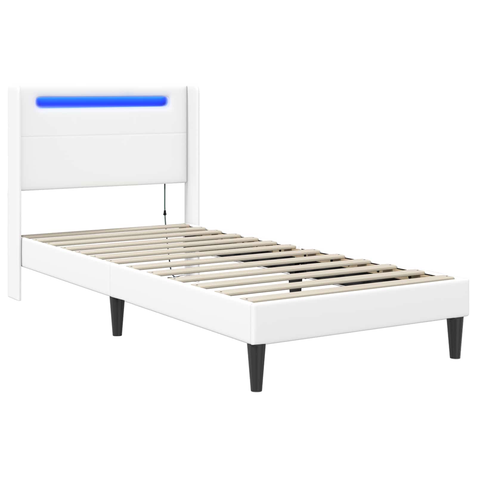 Bedframe met LED-stripverlichting Wit 90 x 200 cm Kunstleer is nu te koop bij PeponiXL, paradijselijk wonen!