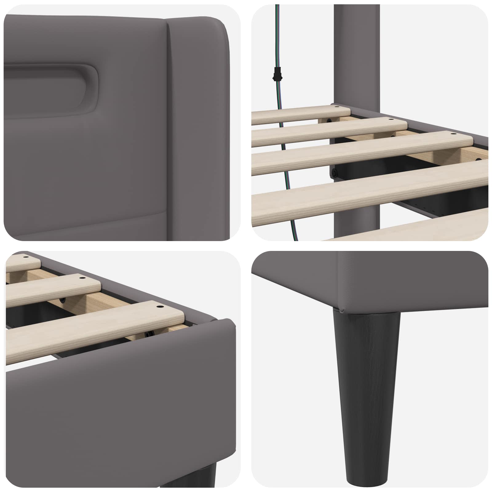 Bedframe met LED-stripverlichting Grijs 100 x 200 cm Kunstleer is nu te koop bij PeponiXL, paradijselijk wonen!