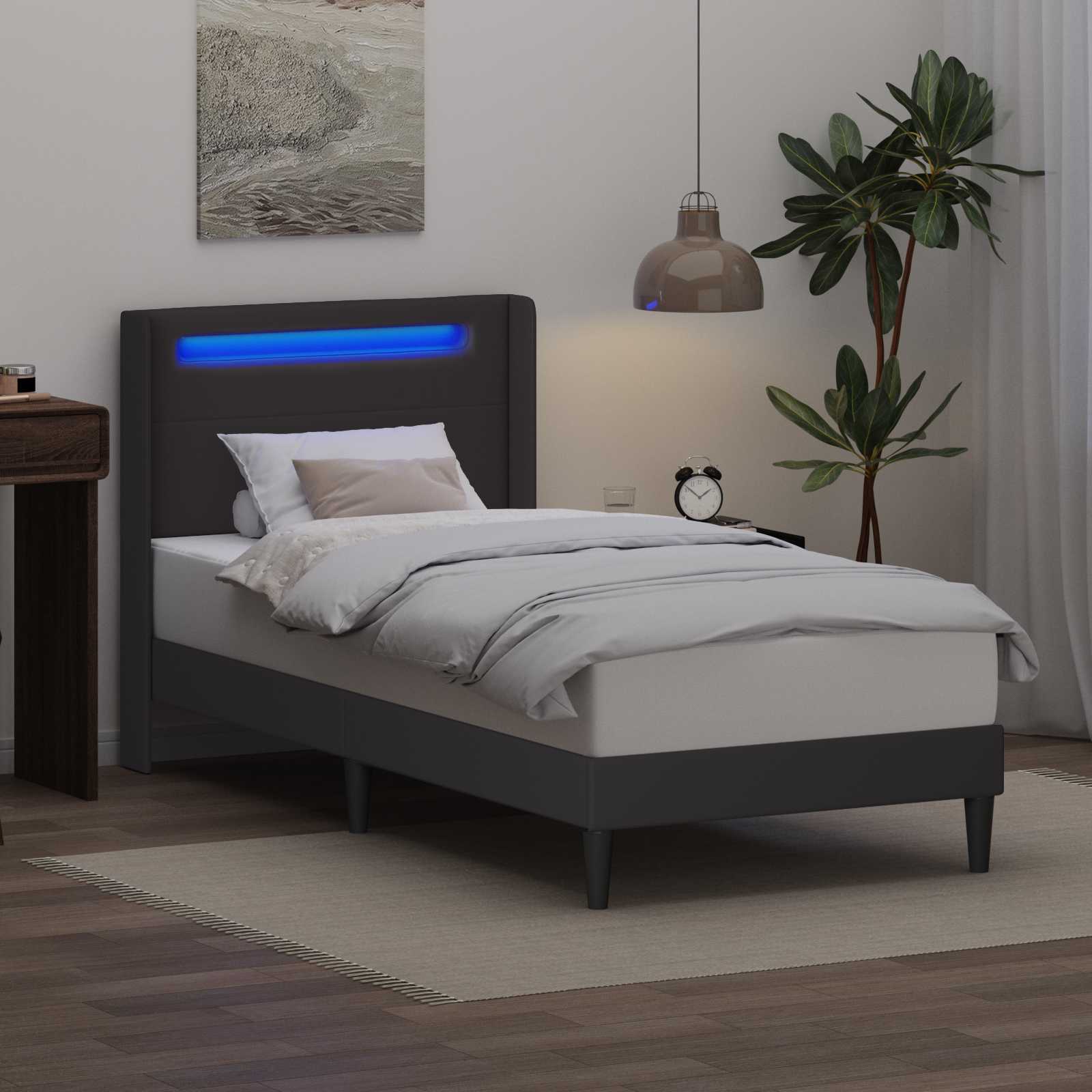 Bedframe met LED-stripverlichting Grijs 100 x 200 cm Kunstleer is nu te koop bij PeponiXL, paradijselijk wonen!