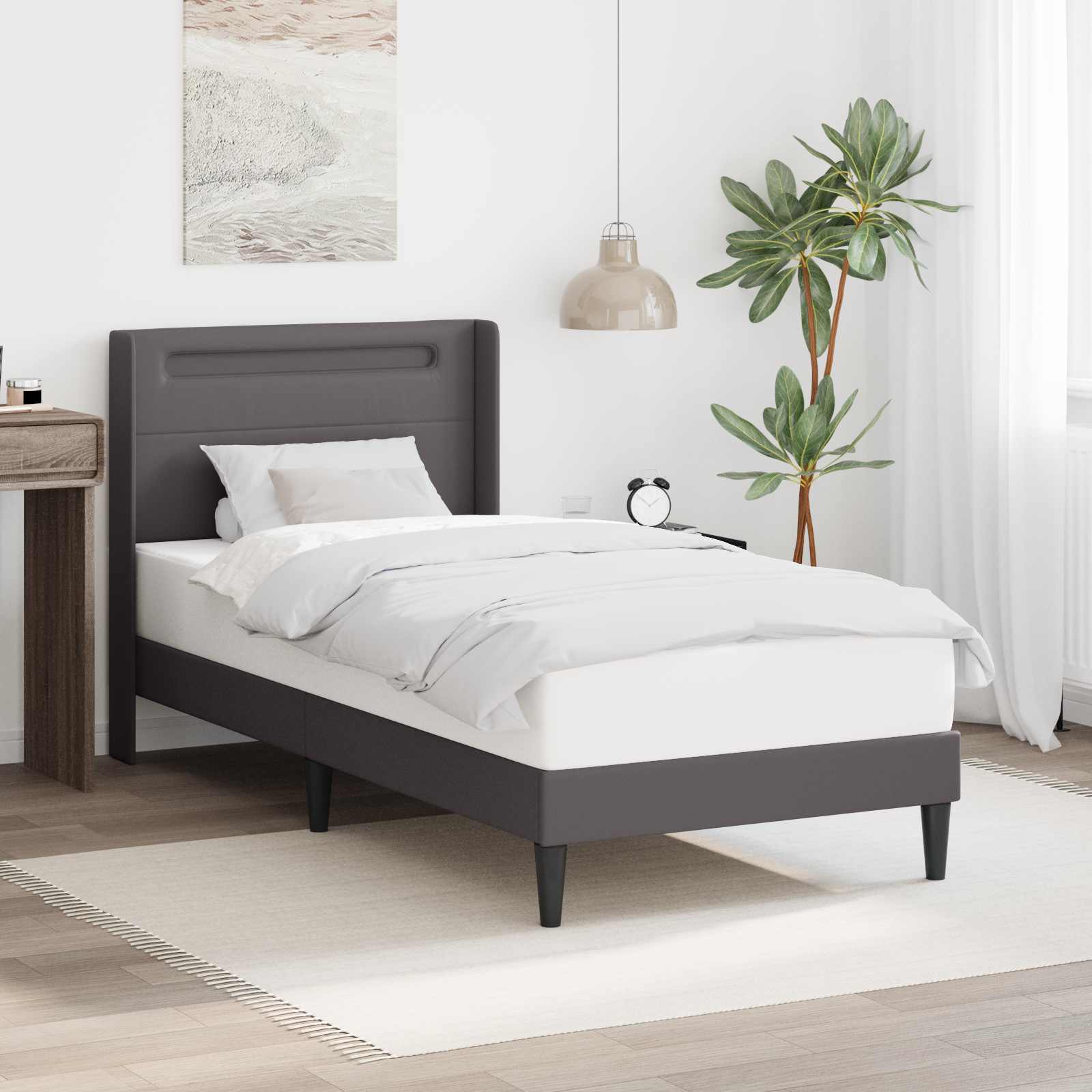 Bedframe met LED-stripverlichting Grijs 100 x 200 cm Kunstleer is nu te koop bij PeponiXL, paradijselijk wonen!