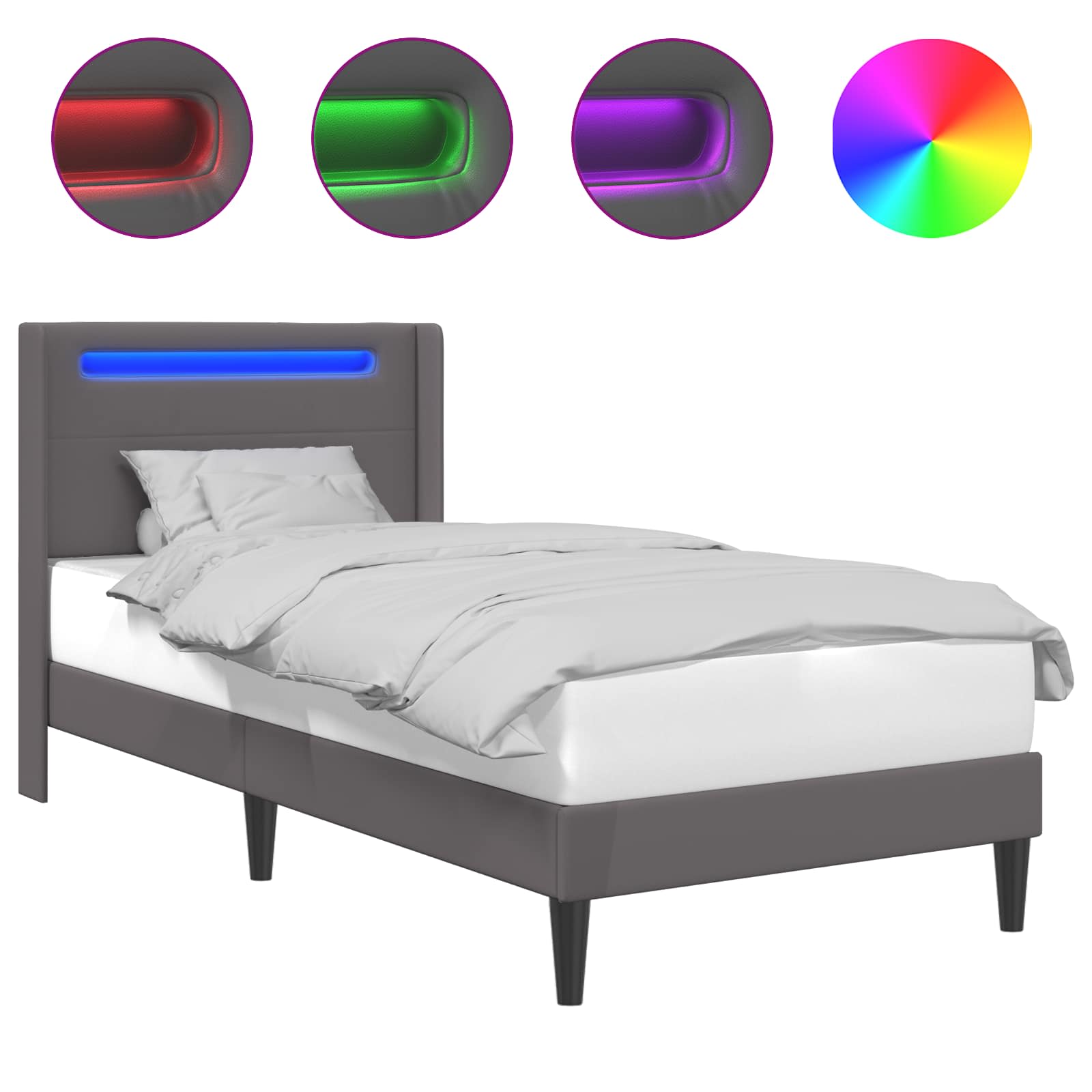 Bedframe met LED-stripverlichting Grijs 100 x 200 cm Kunstleer is nu te koop bij PeponiXL, paradijselijk wonen!