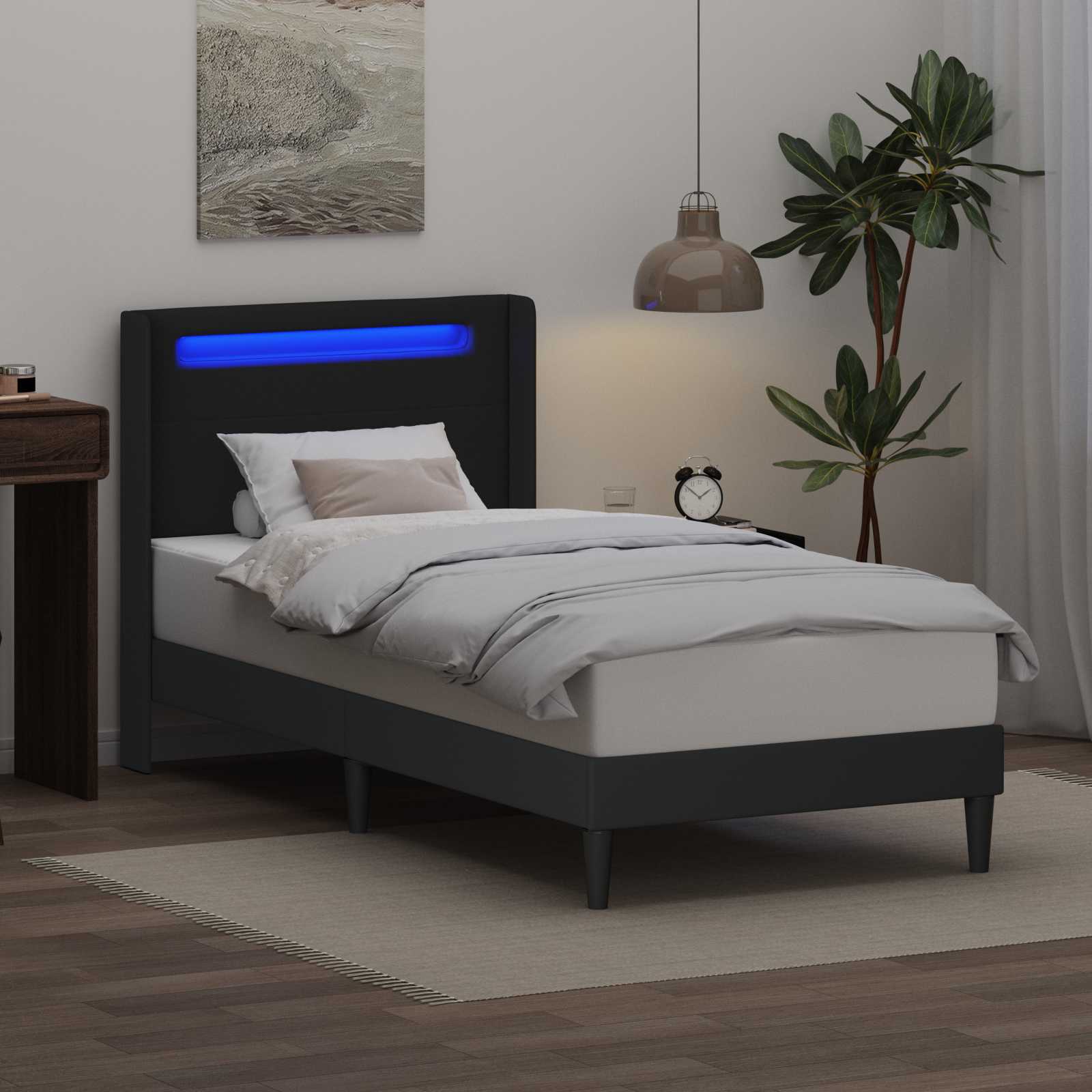 Bedframe met LED-stripverlichting Zwart 100 x 200 cm Kunstleer is nu te koop bij PeponiXL, paradijselijk wonen!