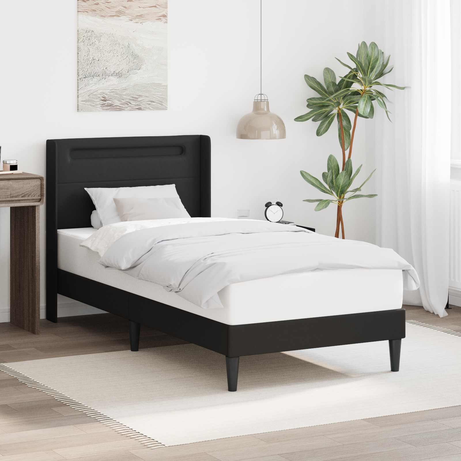 Bedframe met LED-stripverlichting Zwart 100 x 200 cm Kunstleer is nu te koop bij PeponiXL, paradijselijk wonen!
