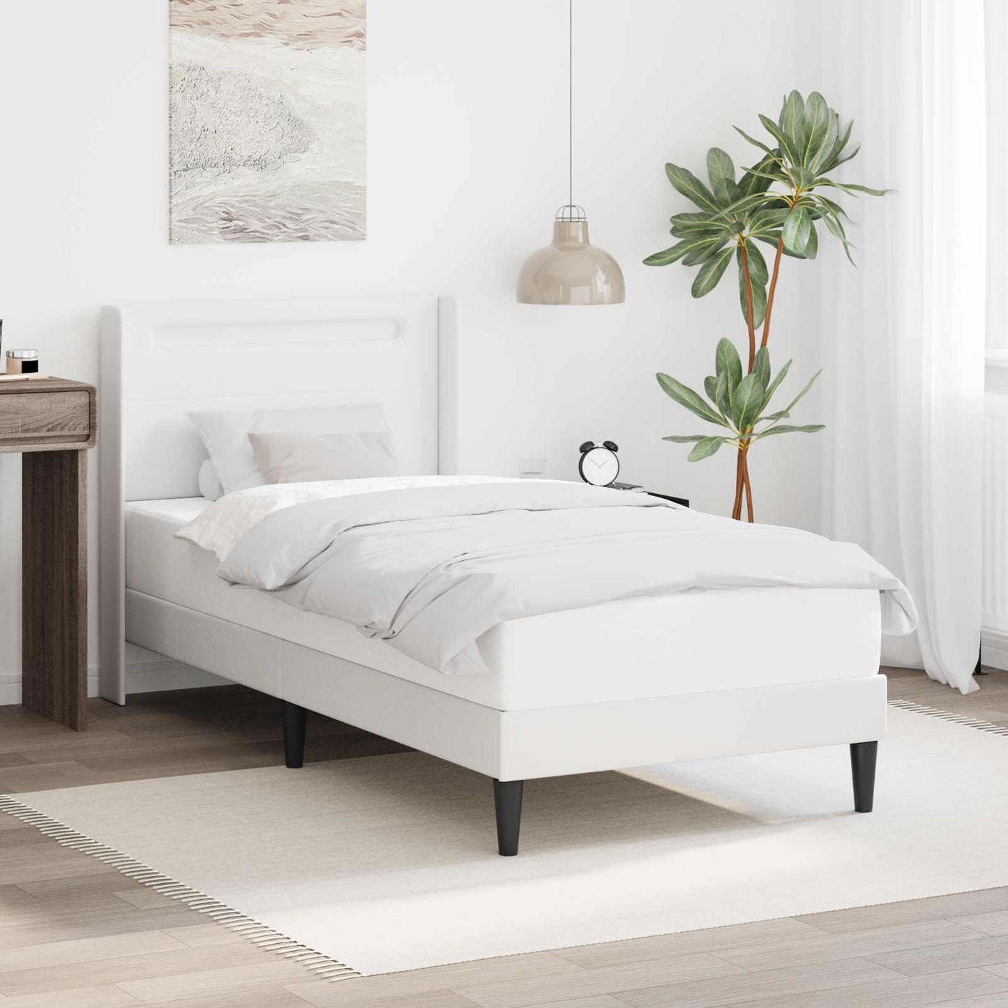 Bedframe met LED-stripverlichting Wit 100 x 200 cm Kunstleer is nu te koop bij PeponiXL, paradijselijk wonen!
