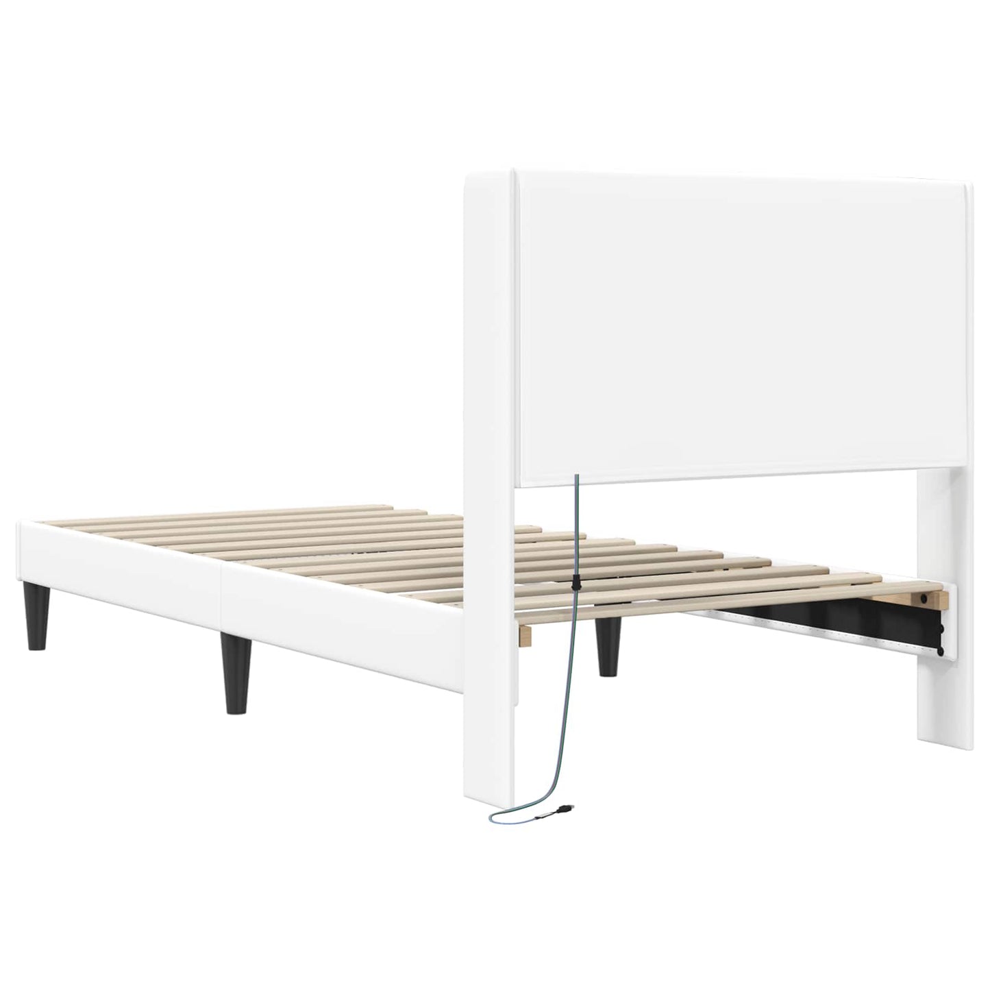 Bedframe met LED-stripverlichting Wit 100 x 200 cm Kunstleer is nu te koop bij PeponiXL, paradijselijk wonen!
