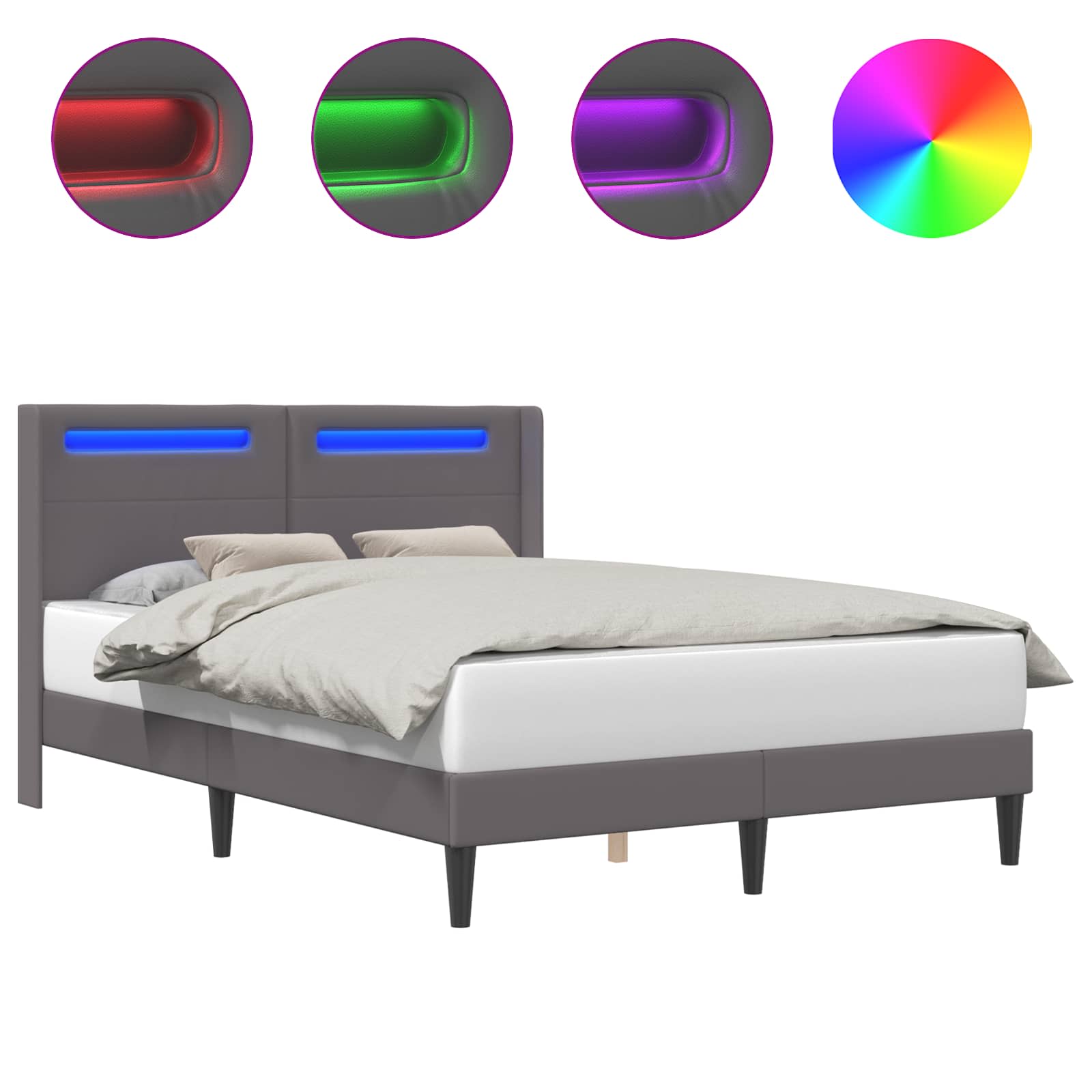 Bedframe met LED-stripverlichting Grijs 140 x 190 cm Kunstleer is nu te koop bij PeponiXL, paradijselijk wonen!