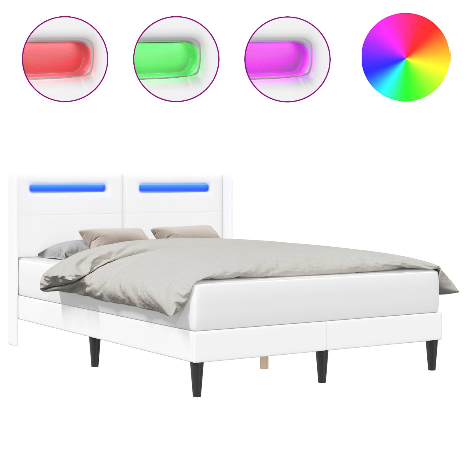 Bedframe met LED-stripverlichting Wit 140 x 190 cm Kunstleer is nu te koop bij PeponiXL, paradijselijk wonen!