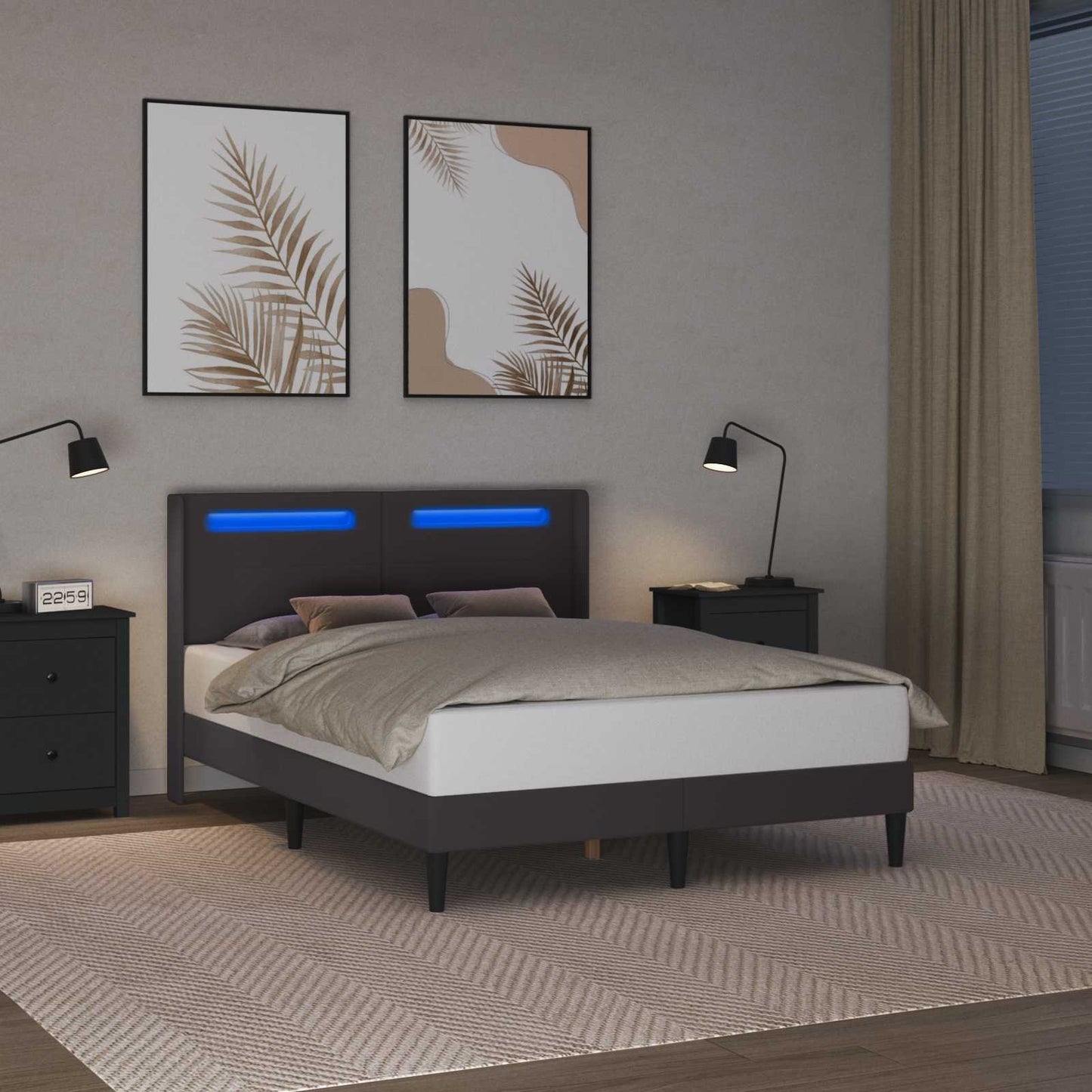 Bedframe met LED-stripverlichting Grijs 140 x 200 cm Kunstleer is nu te koop bij PeponiXL, paradijselijk wonen!