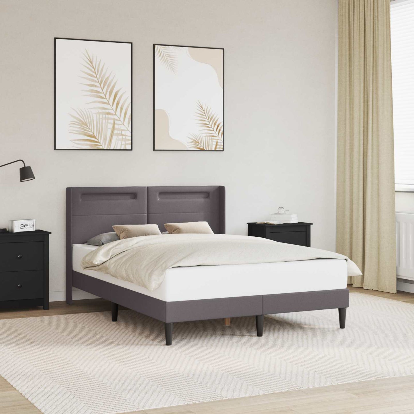Bedframe met LED-stripverlichting Grijs 140 x 200 cm Kunstleer is nu te koop bij PeponiXL, paradijselijk wonen!