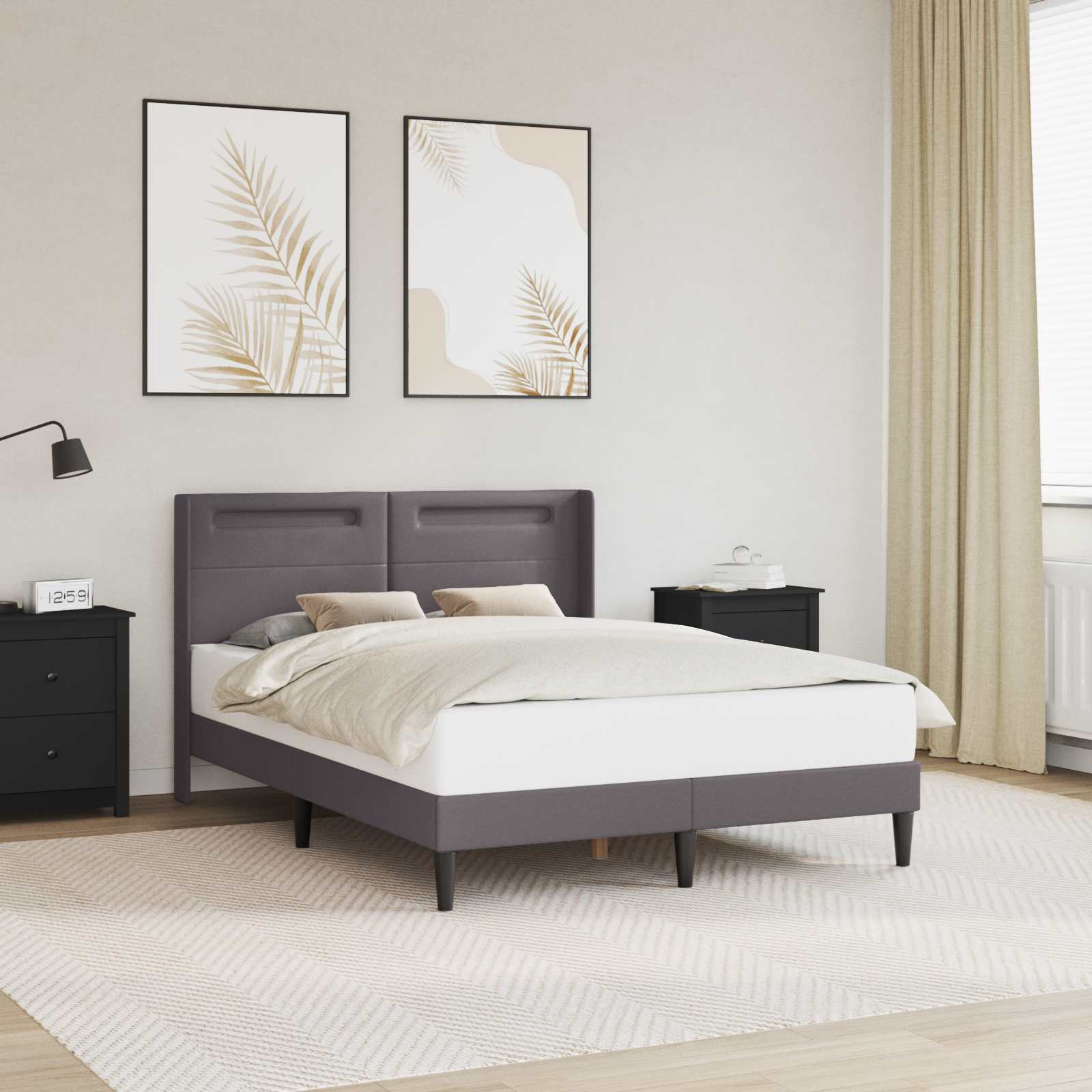 Bedframe met LED-stripverlichting Grijs 140 x 200 cm Kunstleer is nu te koop bij PeponiXL, paradijselijk wonen!