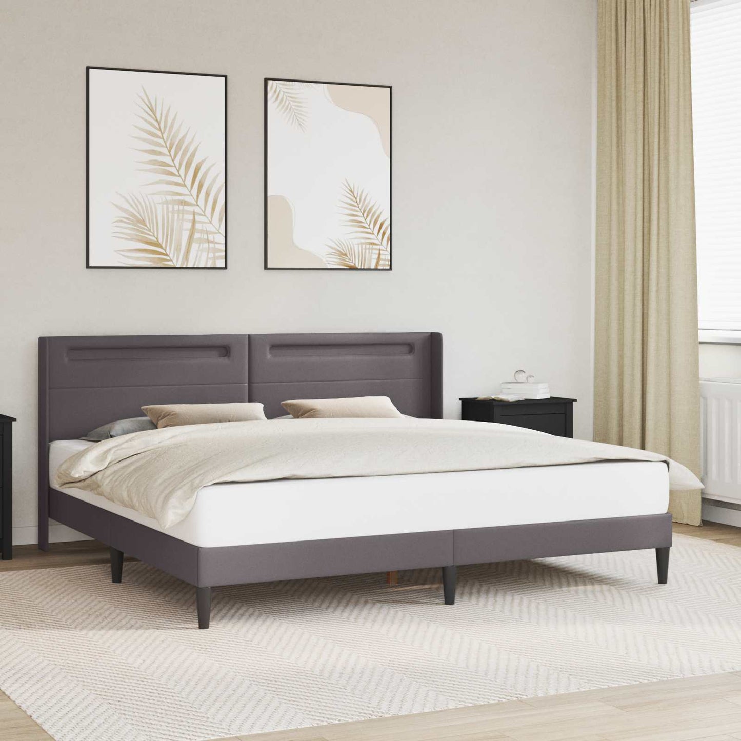 Bedframe met LED-stripverlichting Grijs 180 x 200 cm Kunstleer is nu te koop bij PeponiXL, paradijselijk wonen!